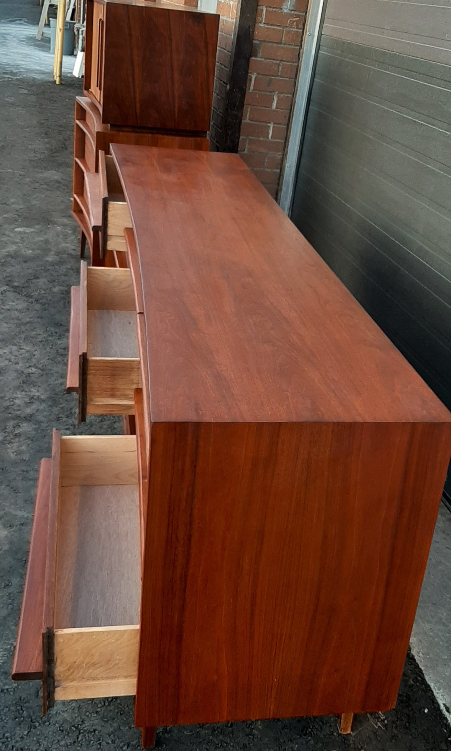 REFINISHED MCM Walnut Set of a Long Dresser 9 Drawers and a Gentleman's Chest, PERFECT - Mid Century Modern Toronto