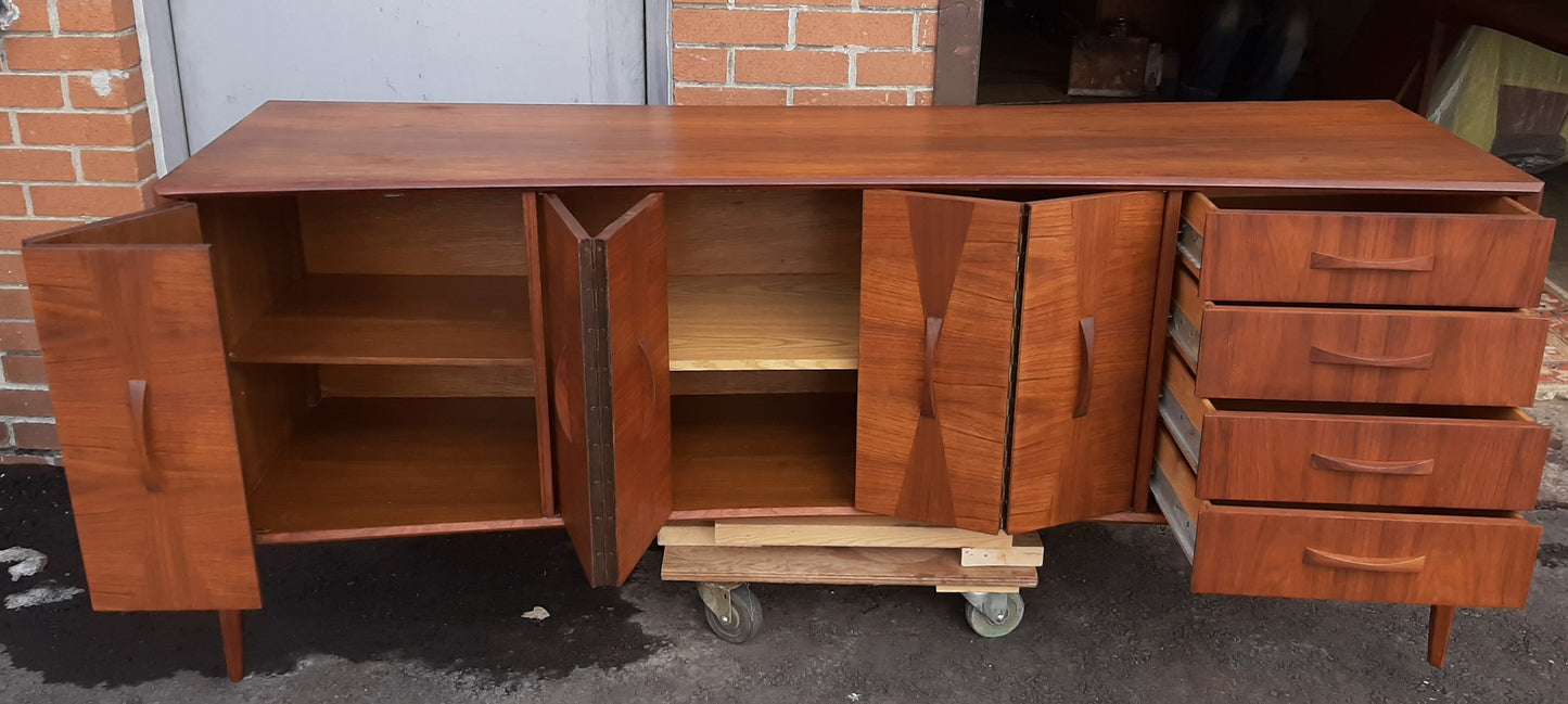 REFINISHED Unique Mid Century Modern Walnut Inlay Credenza 76" - Mid Century Modern Toronto