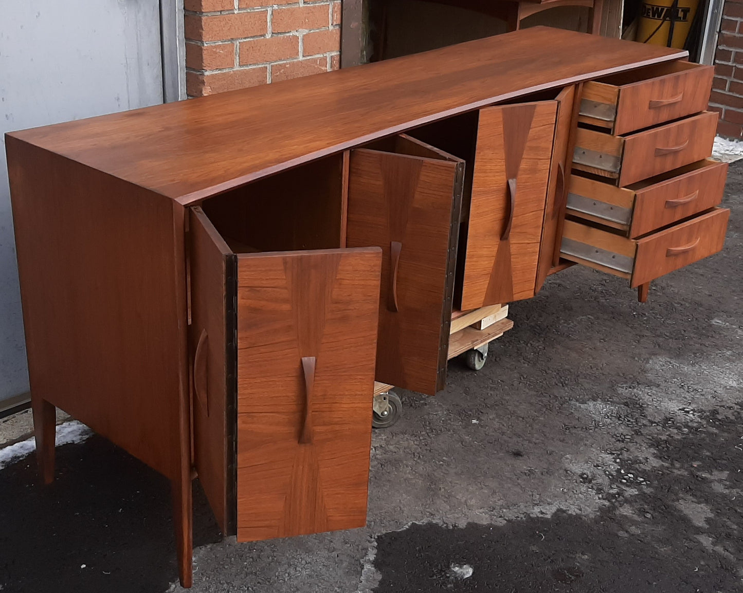 REFINISHED Unique Mid Century Modern Walnut Inlay Credenza 76" - Mid Century Modern Toronto