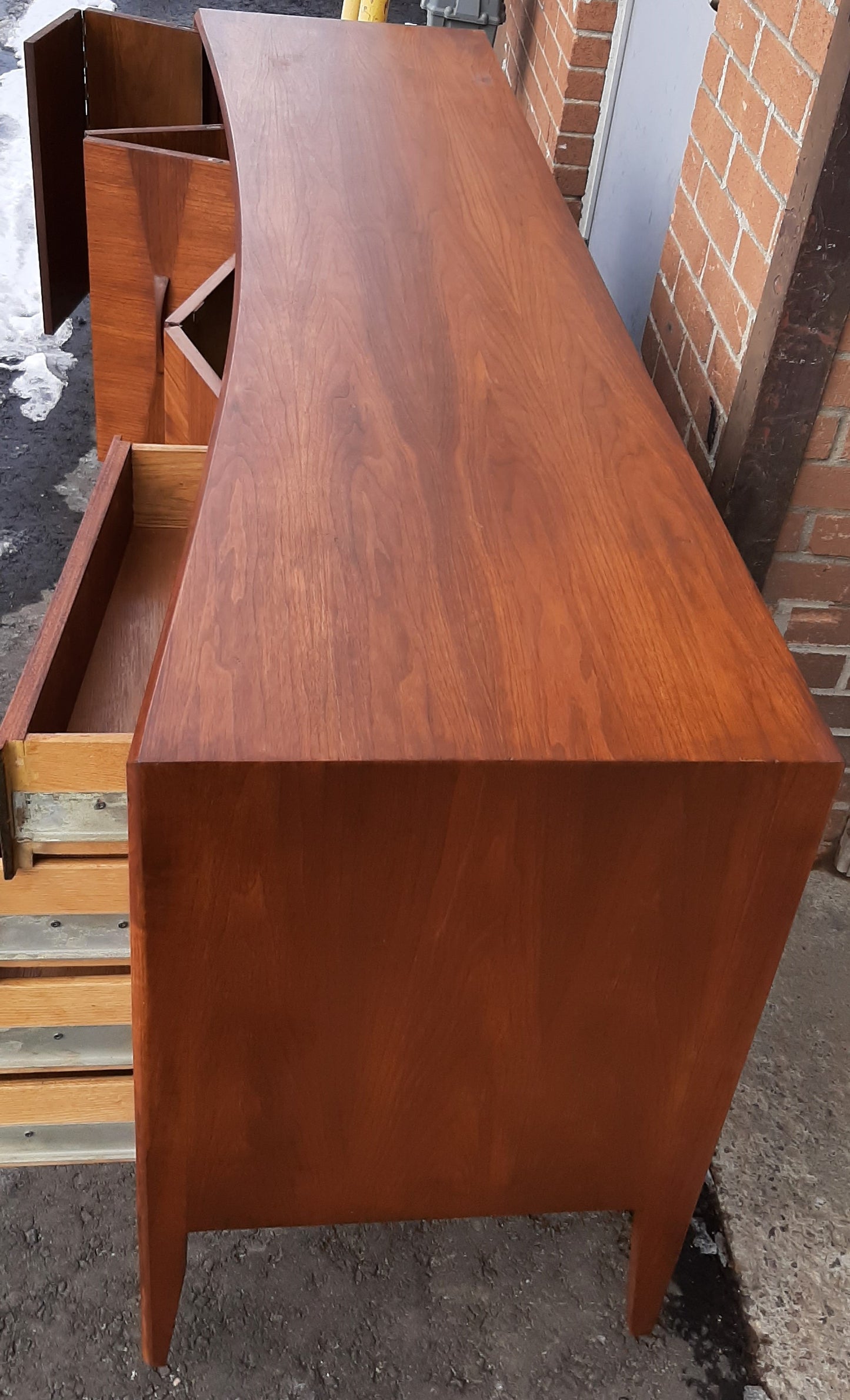 REFINISHED Unique Mid Century Modern Walnut Inlay Credenza 76" - Mid Century Modern Toronto