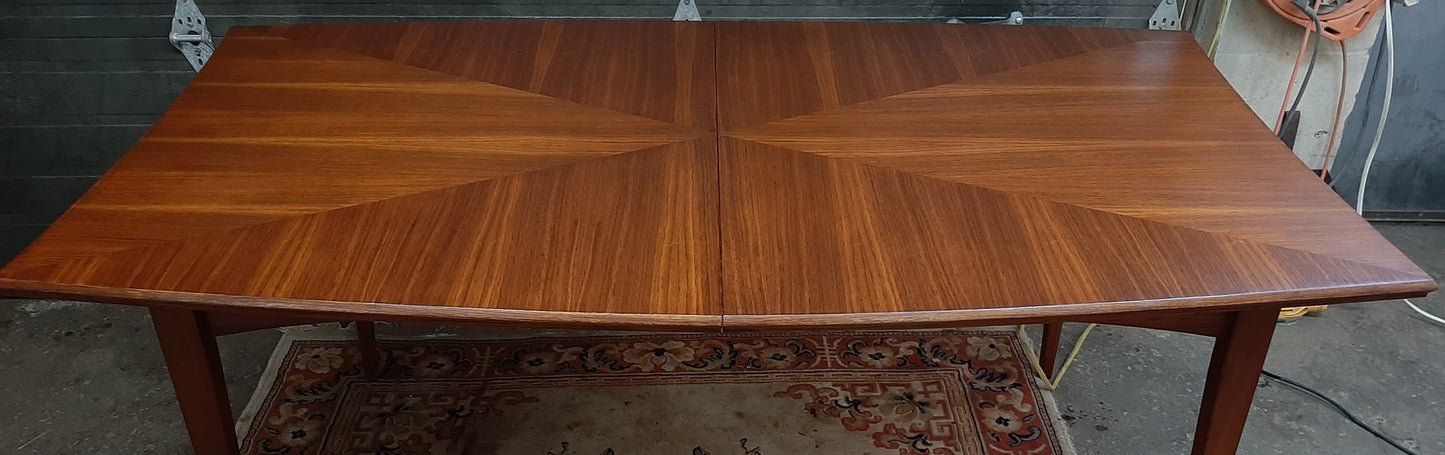 REFINISHED Unique MCM Walnut Inlay Table with 1 leaf, perfect, 68"-92" - Mid Century Modern Toronto