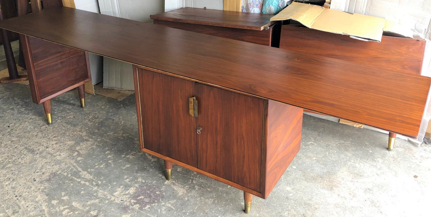 REFINISHED Large MCM Walnut Office Suite PERFECT (Desk Free-Standing & Office Console 98"/101") - Mid Century Modern Toronto