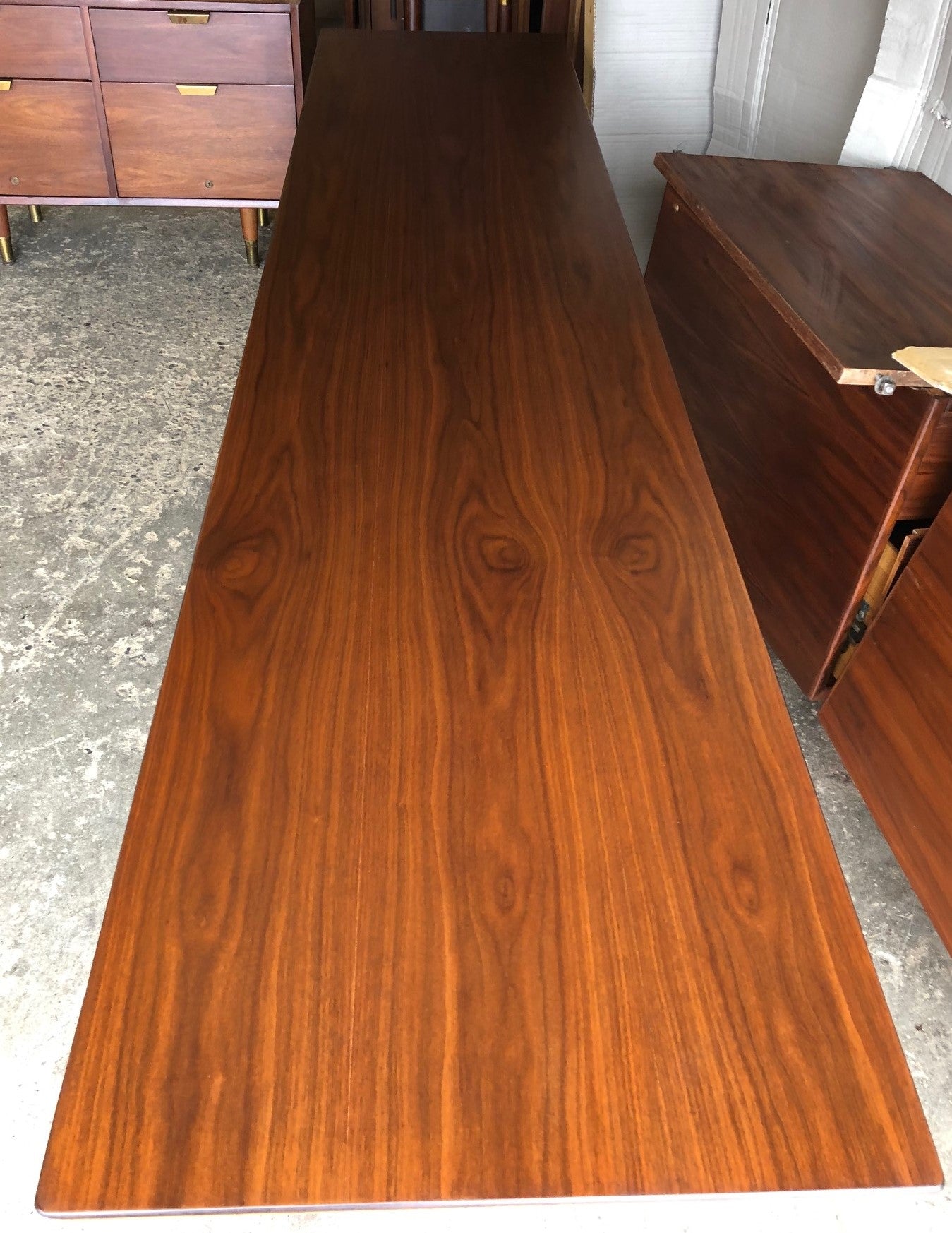 REFINISHED Large MCM Walnut Office Suite PERFECT (Desk Free-Standing & Office Console 98"/101") - Mid Century Modern Toronto