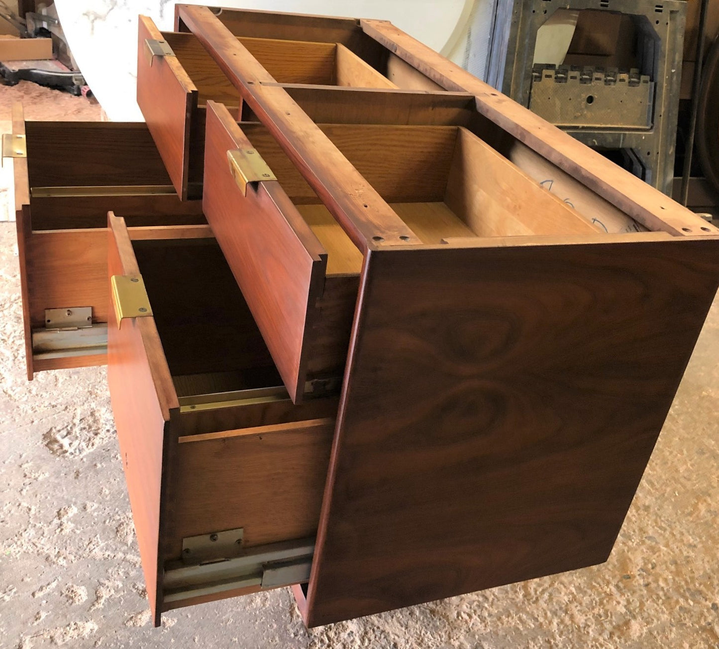 REFINISHED Large MCM Walnut Office Suite PERFECT (Desk Boomerang Shape & Office Console 83"/96") - Mid Century Modern Toronto