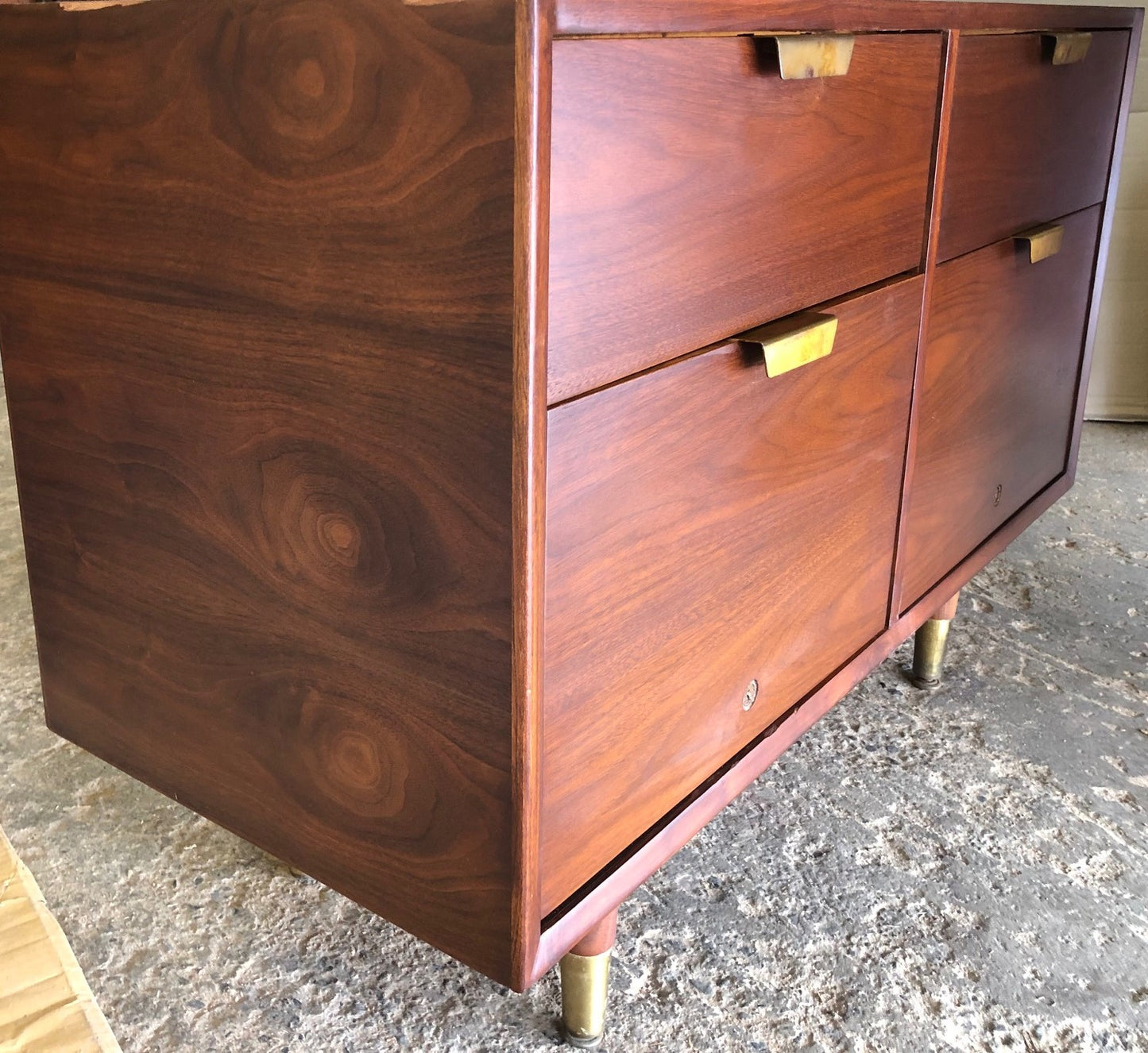 REFINISHED Large MCM Walnut Office Suite PERFECT (Desk Boomerang Shape & Office Console 83"/96") - Mid Century Modern Toronto