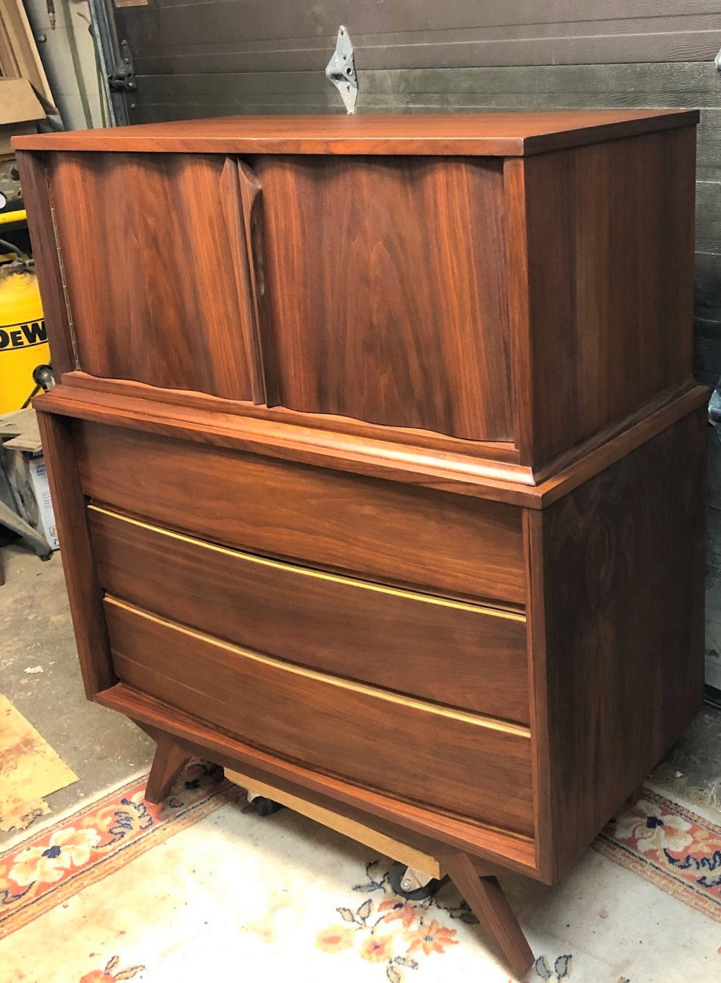 REFINISHED MCM American Sculpted Walnut Tallboy Bureau 36” PERFECT - Mid Century Modern Toronto