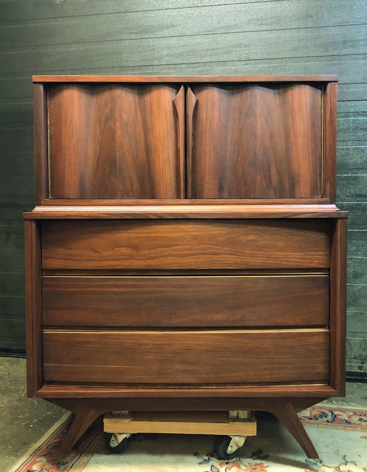 REFINISHED MCM American Sculpted Walnut Tallboy Bureau 36” PERFECT - Mid Century Modern Toronto