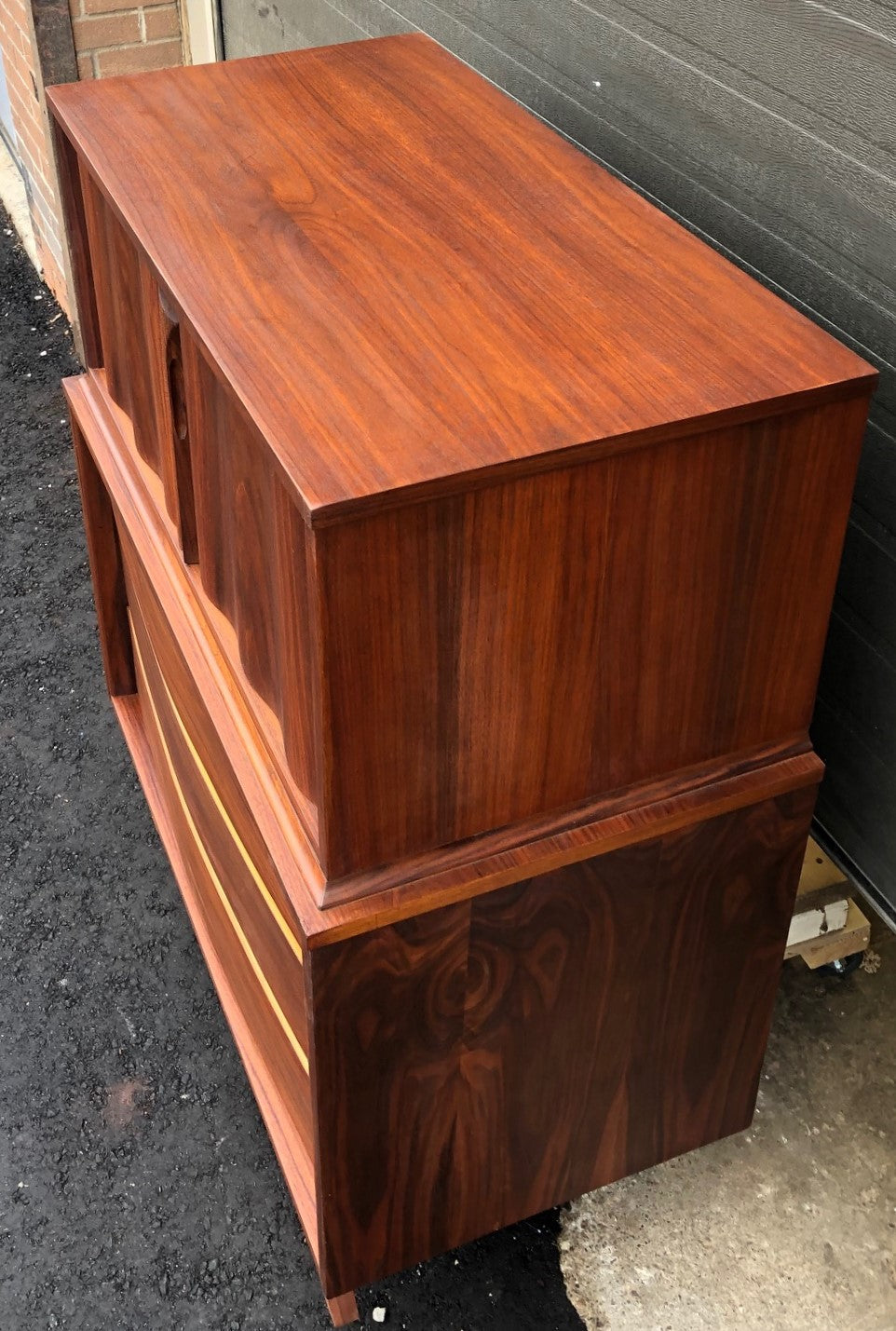 REFINISHED MCM American Sculpted Walnut Tallboy Bureau 36” PERFECT - Mid Century Modern Toronto