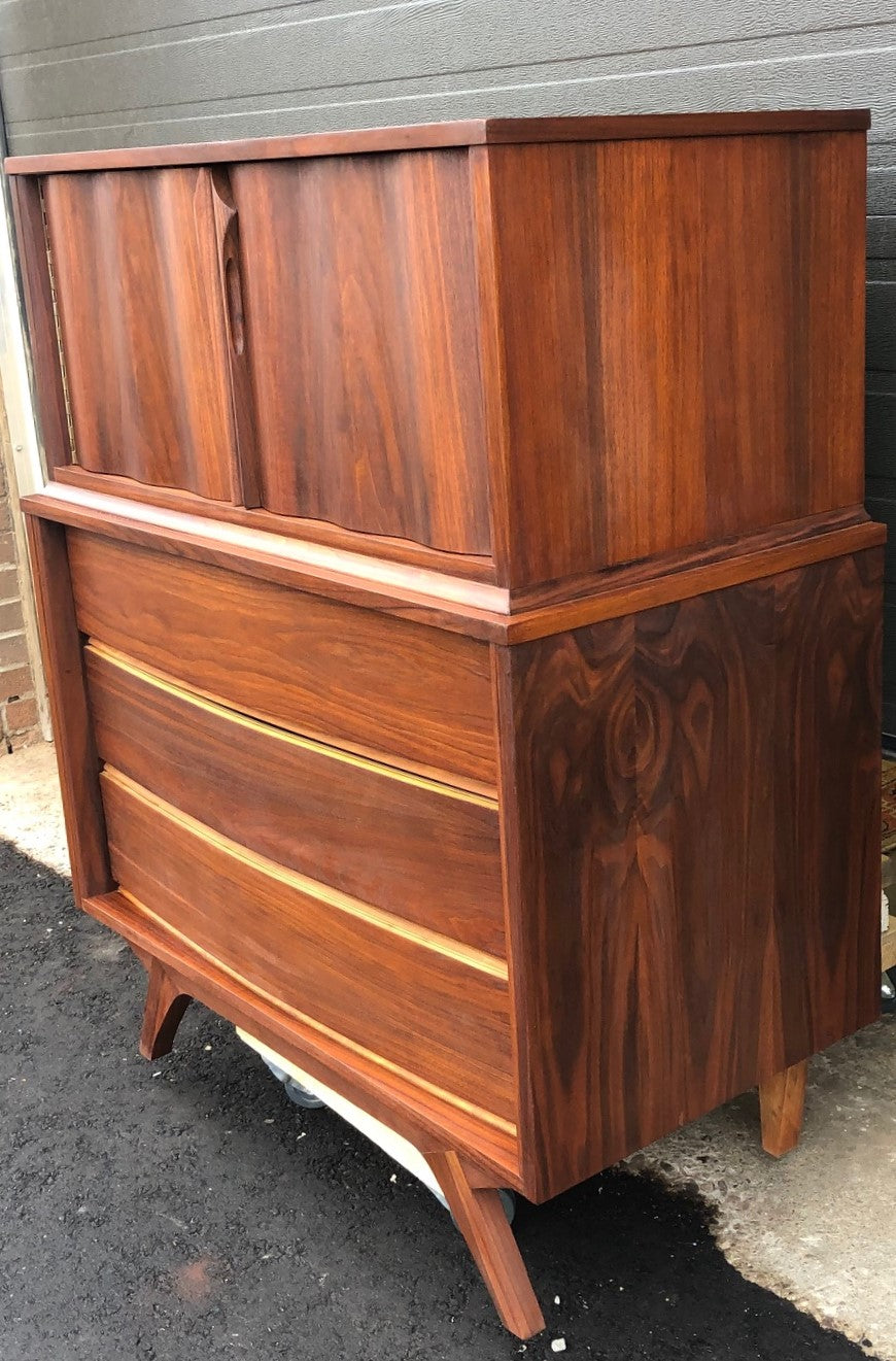 REFINISHED MCM American Sculpted Walnut Tallboy Bureau 36” PERFECT - Mid Century Modern Toronto