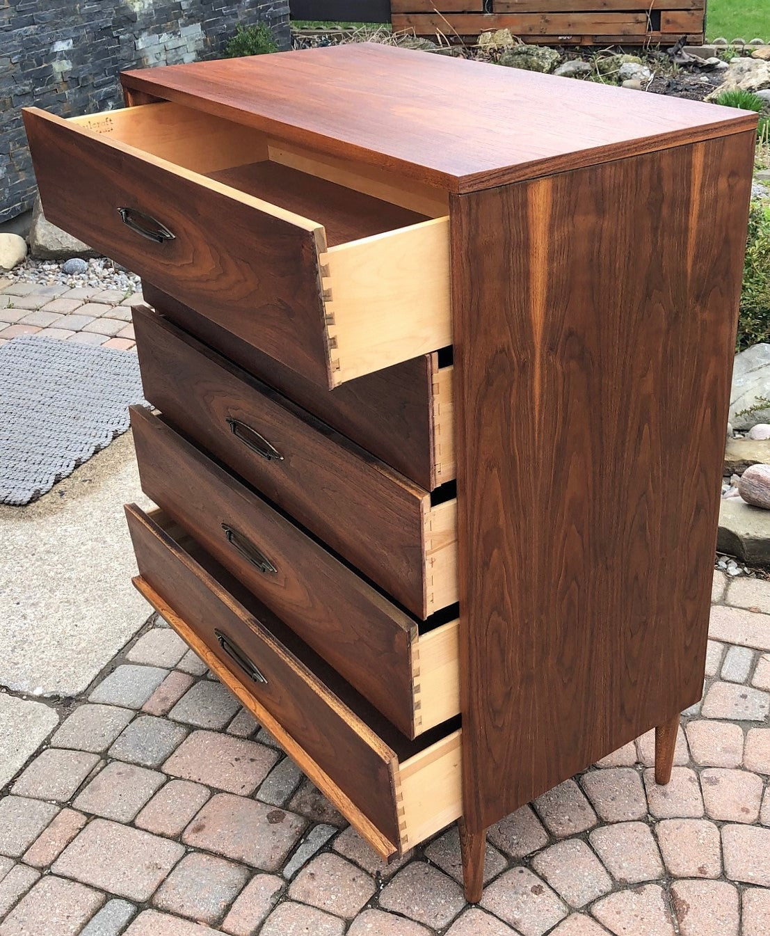 REFINISHED MCM Walnut Tallboy Dresser Compact PERFECT, 34" - Mid Century Modern Toronto