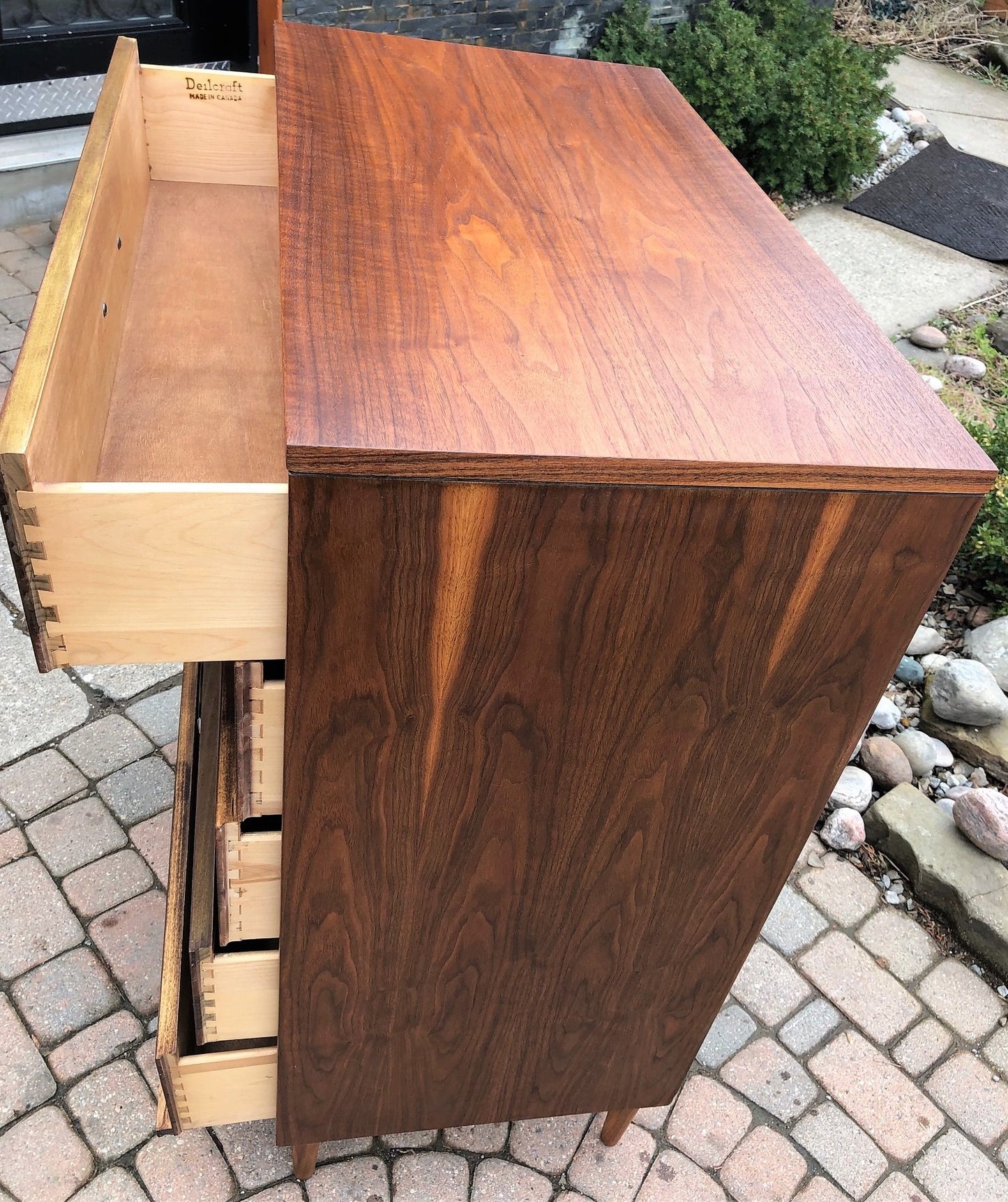 REFINISHED MCM Walnut Tallboy Dresser Compact PERFECT, 34" - Mid Century Modern Toronto