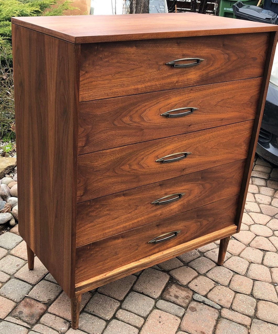 REFINISHED MCM Walnut Tallboy Dresser Compact PERFECT, 34" - Mid Century Modern Toronto