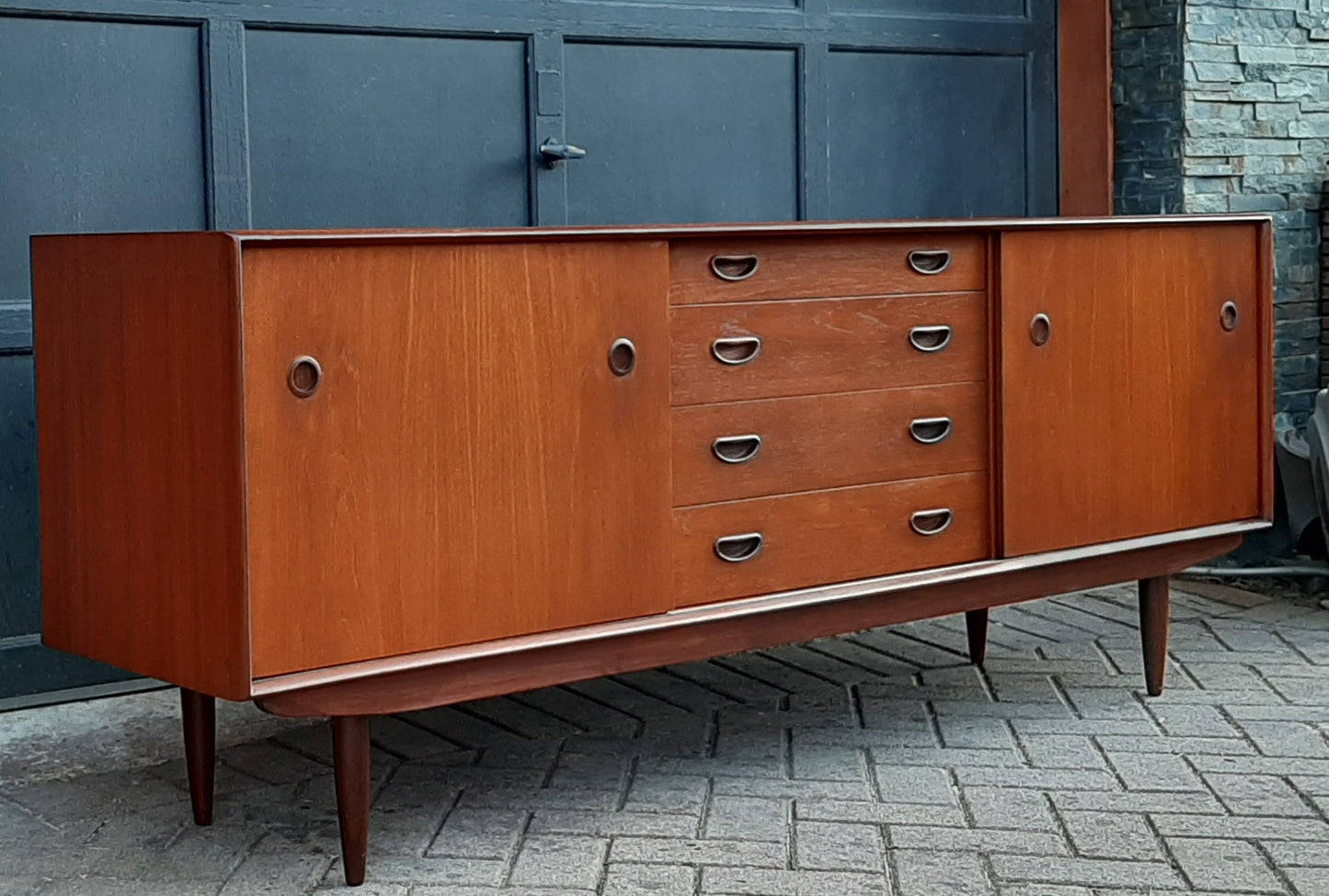 REFINISHED Teak MCM Sideboard TV Media Console 77.5" almost perfect - Mid Century Modern Toronto