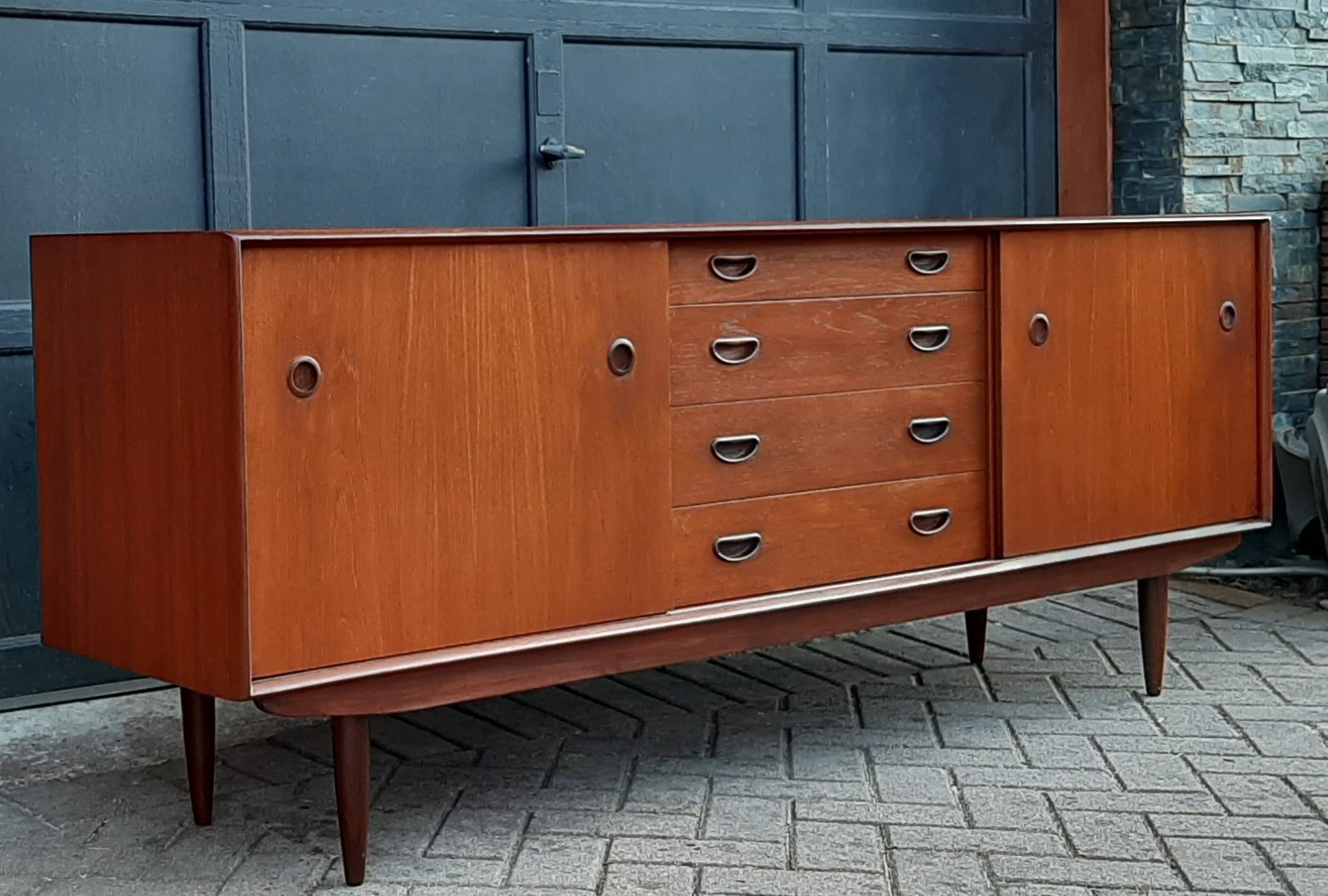 REFINISHED Teak MCM Sideboard TV Media Console 77.5" almost perfect - Mid Century Modern Toronto