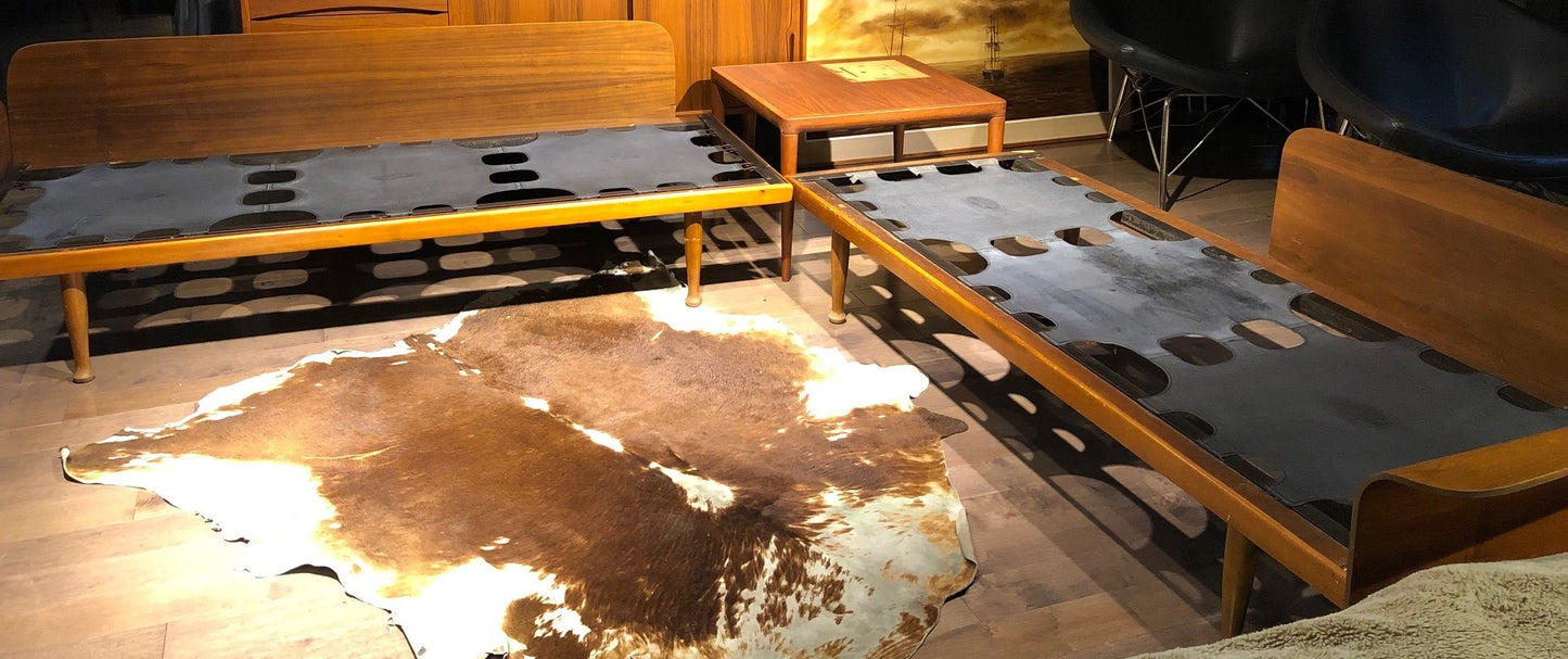 SOLD- REFINISHED REUPHOLSTERED Walnut MCM 2 pc sofa or daybed set or sectional (includes new custom upholstery) - Mid Century Modern Toronto