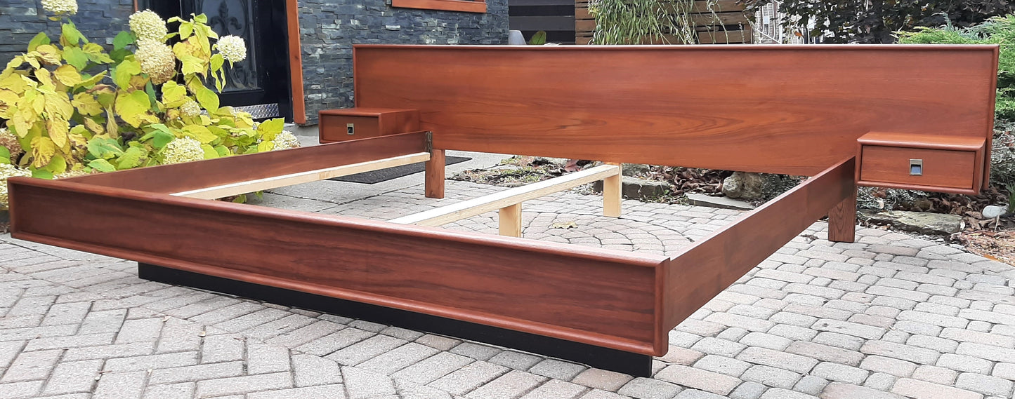 REFINISHED MCM Teak platform bed King size with floating night stands, PERFECT - Mid Century Modern Toronto