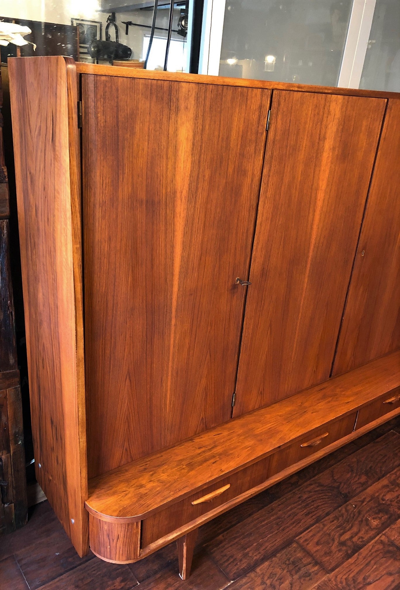REFINISHED MCM Teak Highboard Tall Cabinet 87.5", rare, perfect, treated for durability - Mid Century Modern Toronto