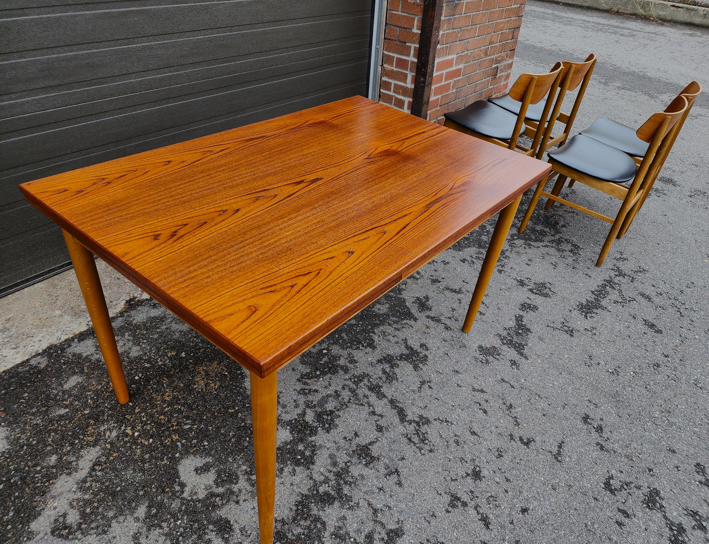 REFINISHED Danish Mid Century Modern Teak Table & 4 Teak Chairs by Farstrup