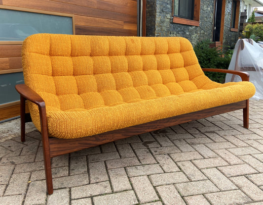 REFINISHED Mid Century Modern R.Huber Scoop Sofa Teak Framed 3-seater
