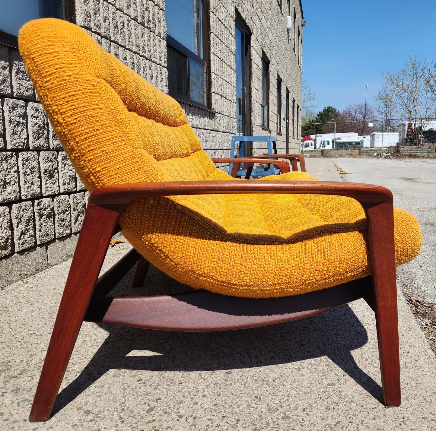 REFINISHED Mid Century Modern R.Huber Scoop Sofa Teak Framed 3-seater