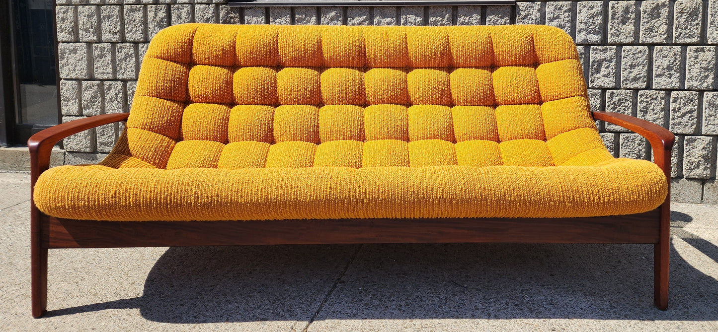 REFINISHED Mid Century Modern R.Huber Scoop Sofa Teak Framed 3-seater