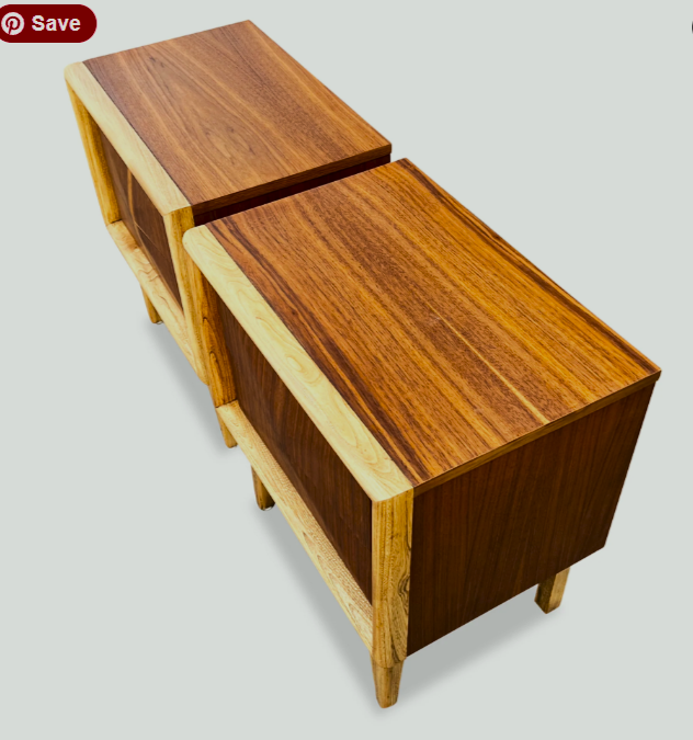 2 REFINISHED Mid Century Modern Walnut Diamond Front Nightstands V. Kagan style