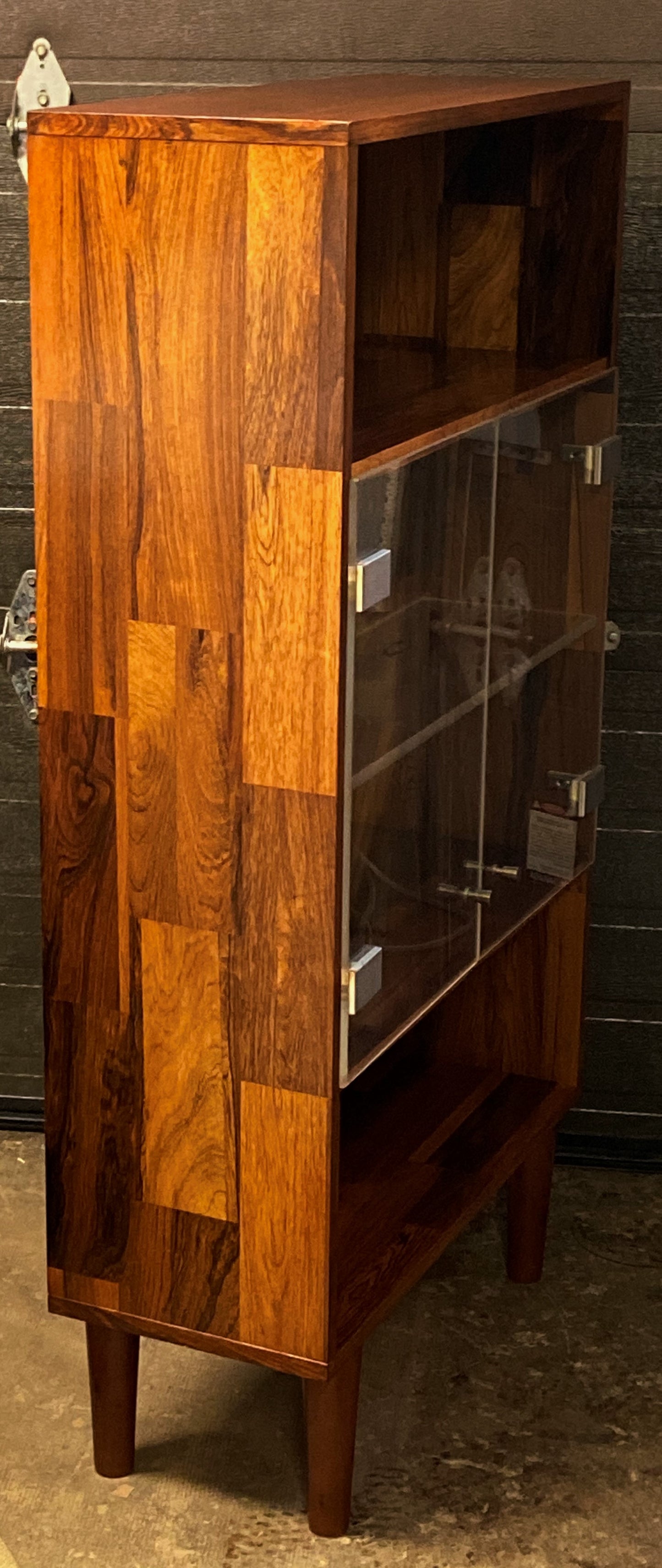 REFINISHED MCM Rosewood Patchwork Display Cabinet Bookcase 28" with lighting, perfect