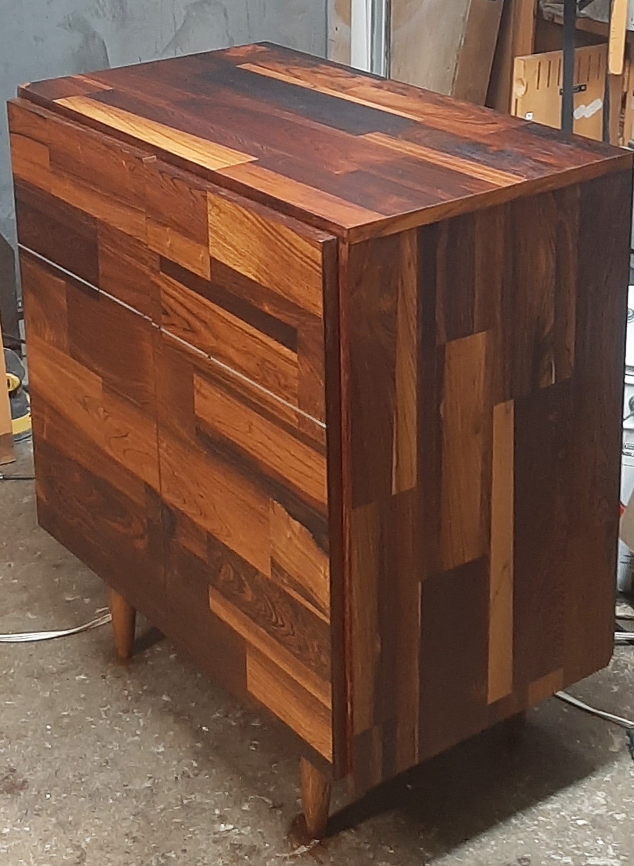 REFINISHED MCM Rosewood Patchwork Cabinet with 2 doors 28", perfect