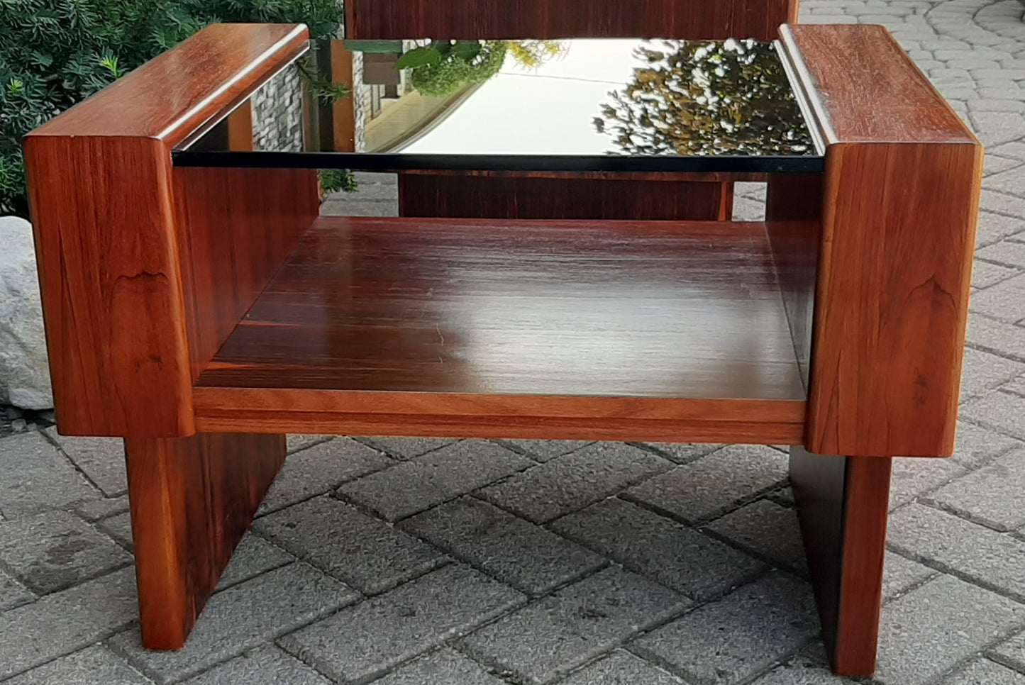 RESTORED MCM Rosewood Accent Table with tinted glass top