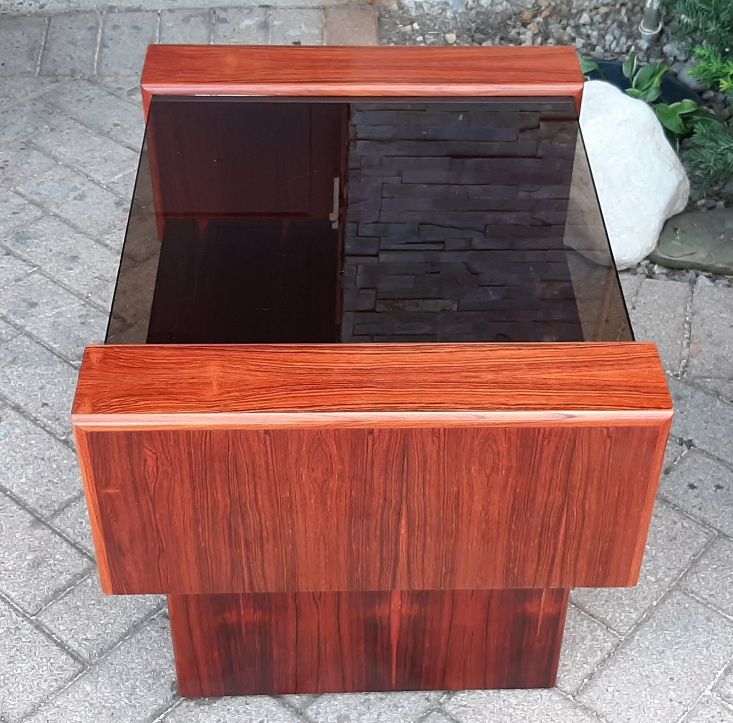 RESTORED MCM Rosewood Accent Table with tinted glass top