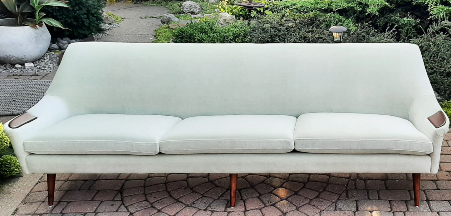 REFINISHED & REUPHOLSTERED in wool mohair Danish Mid Century Modern Sofa 4-seater