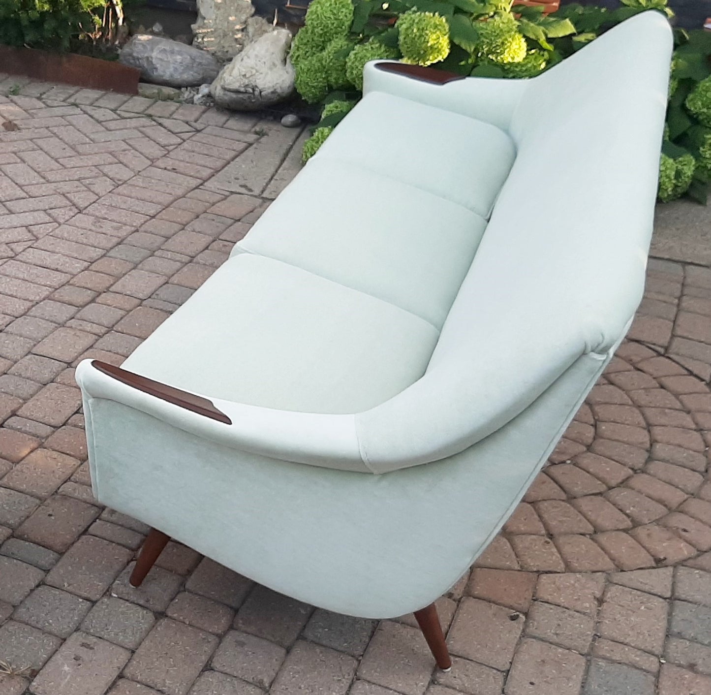 REFINISHED & REUPHOLSTERED in wool mohair Danish Mid Century Modern Sofa 4-seater