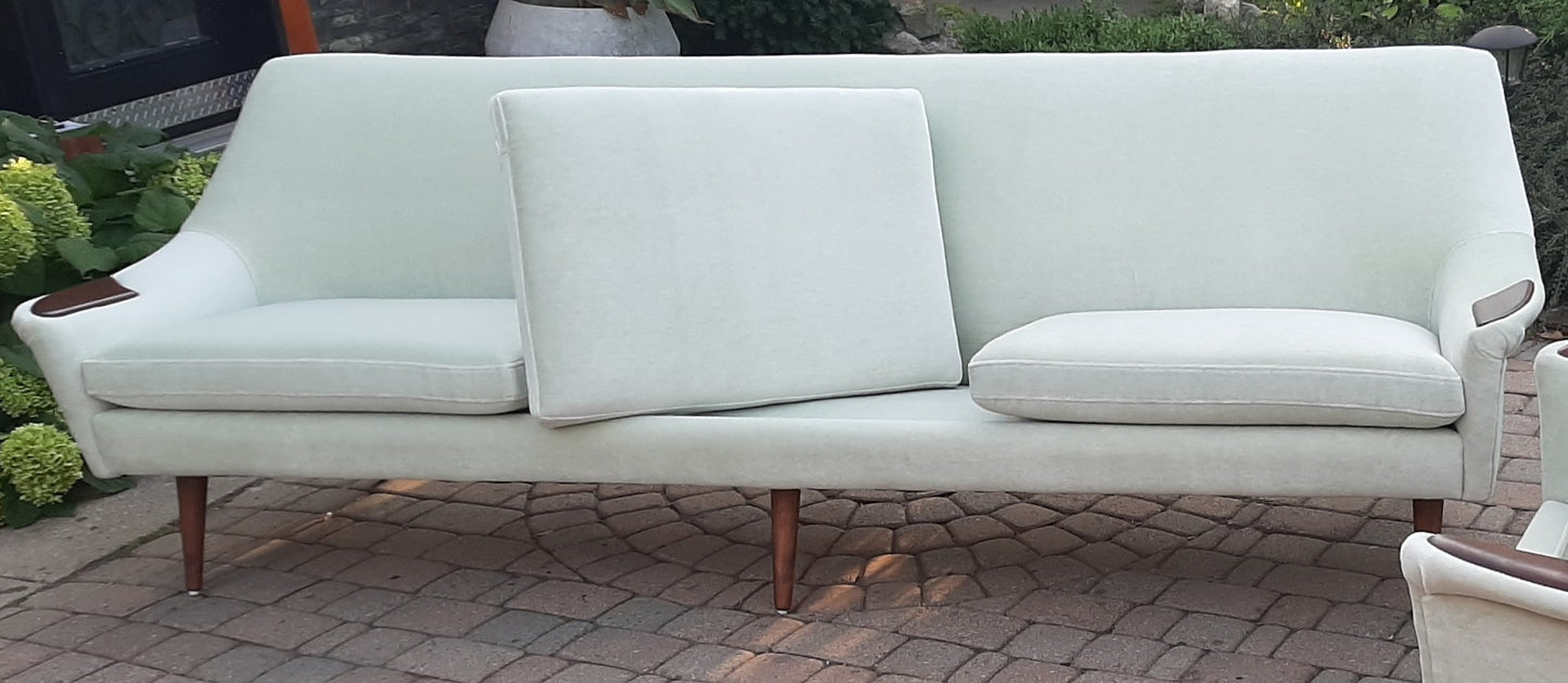 REFINISHED & REUPHOLSTERED in wool mohair Danish Mid Century Modern Sofa 4-seater