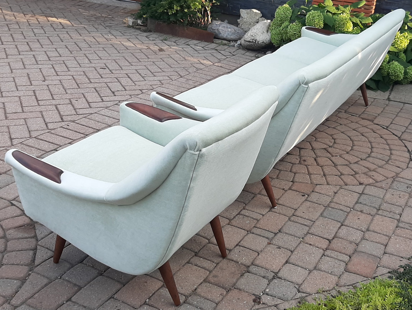 REFINISHED & REUPHOLSTERED in wool mohair Danish Mid Century Modern Sofa 4-seater