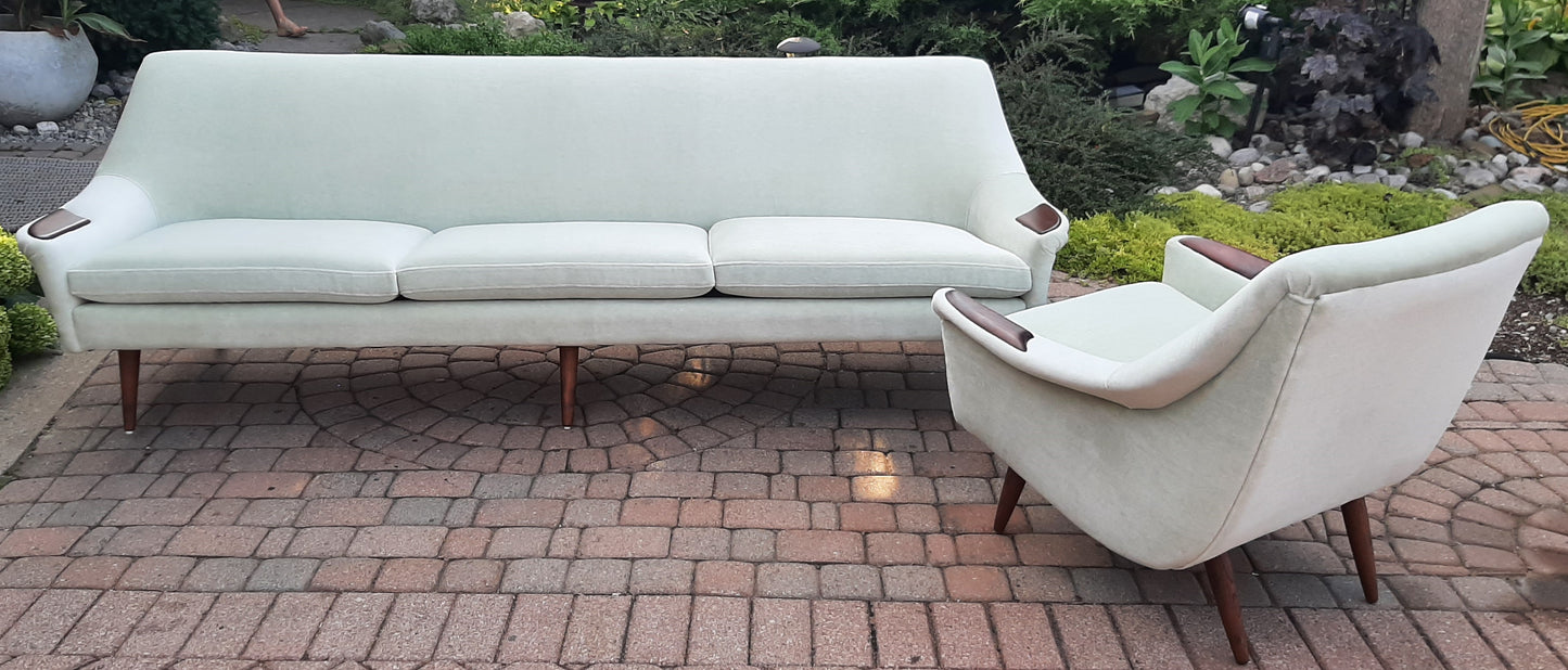 REFINISHED & REUPHOLSTERED in wool mohair Danish Mid Century Modern Sofa 4-seater