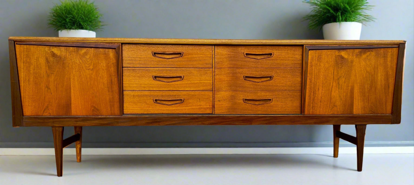 REFINISHED Mid Century Modern Teak Sideboard by Royal Heritage Furniture, 87"