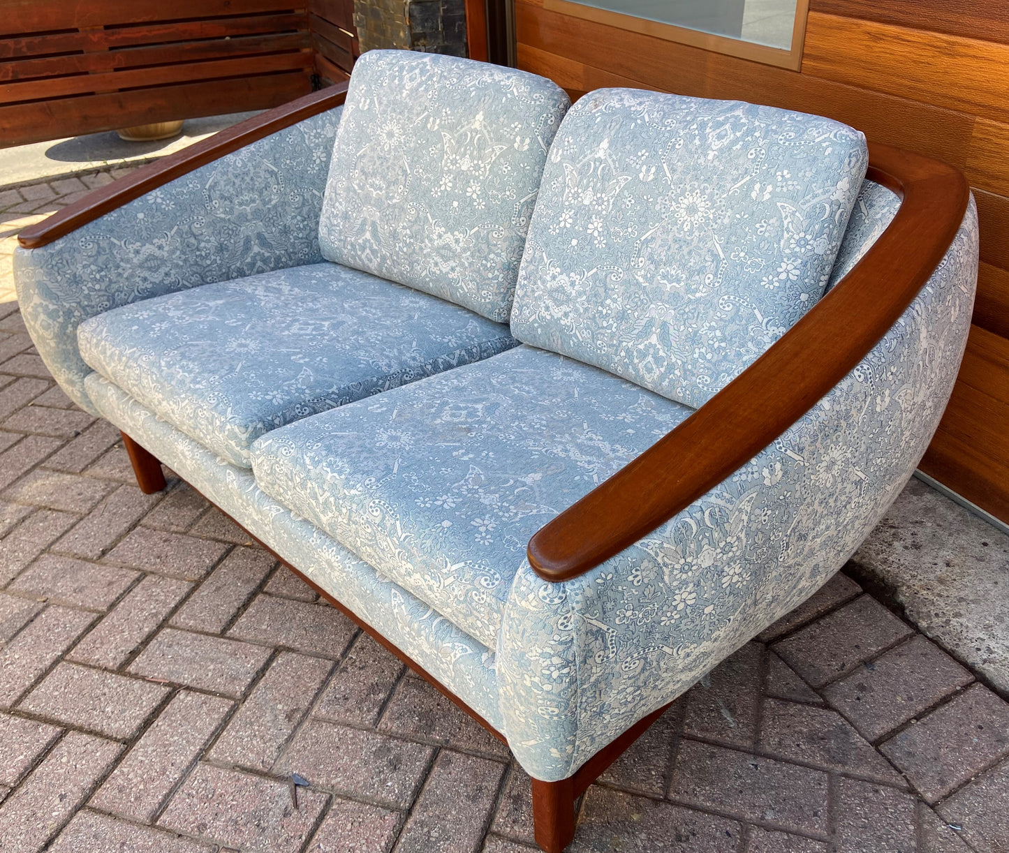 REFINISHED Mid Century Modern Huber Barrel Back Teak Loveseat