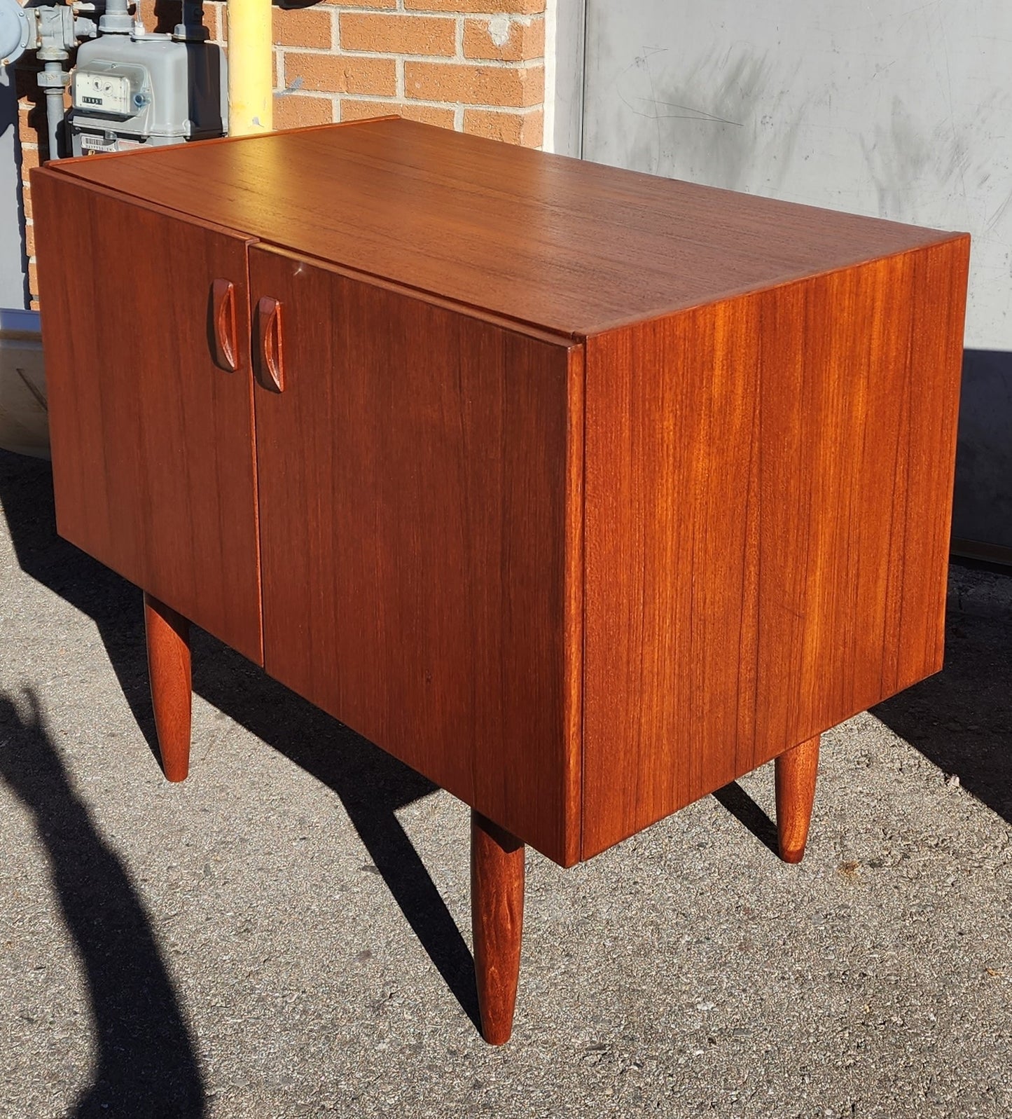 REFINISHED Danish Mid Century Modern Teak Cabinet w 2 Doors, Deep & Small 35.5"