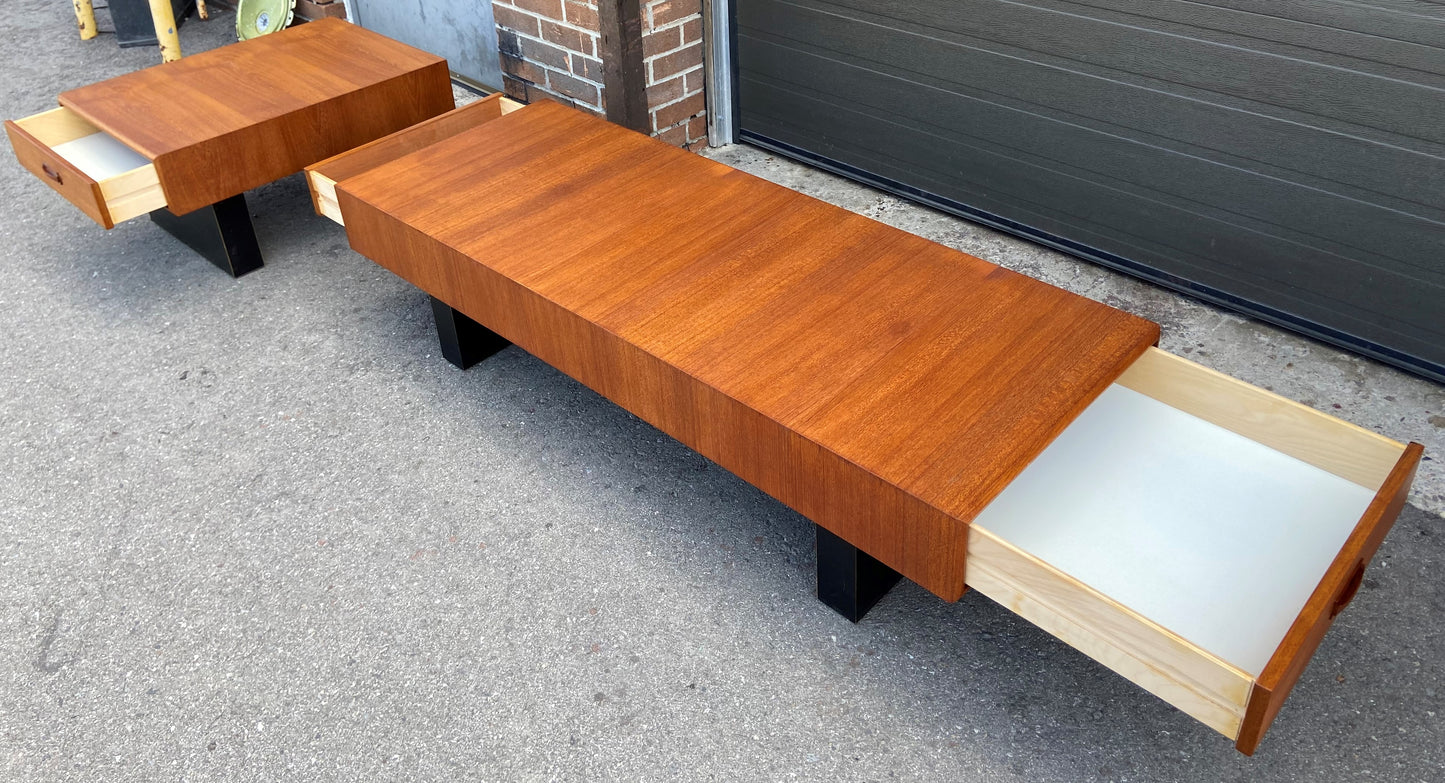 REFINISHED Mid Century Modern Teak Cocktail Table by RS Associates w 2 drawers