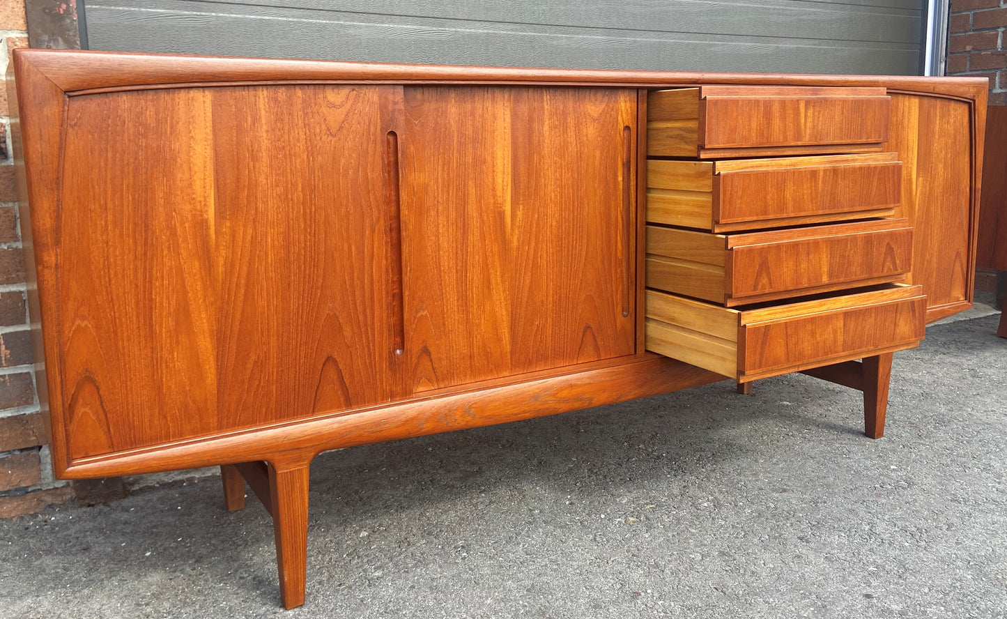 REFINISHED Danish Mid Century Modern Teak Sideboard Credenza 6 ft