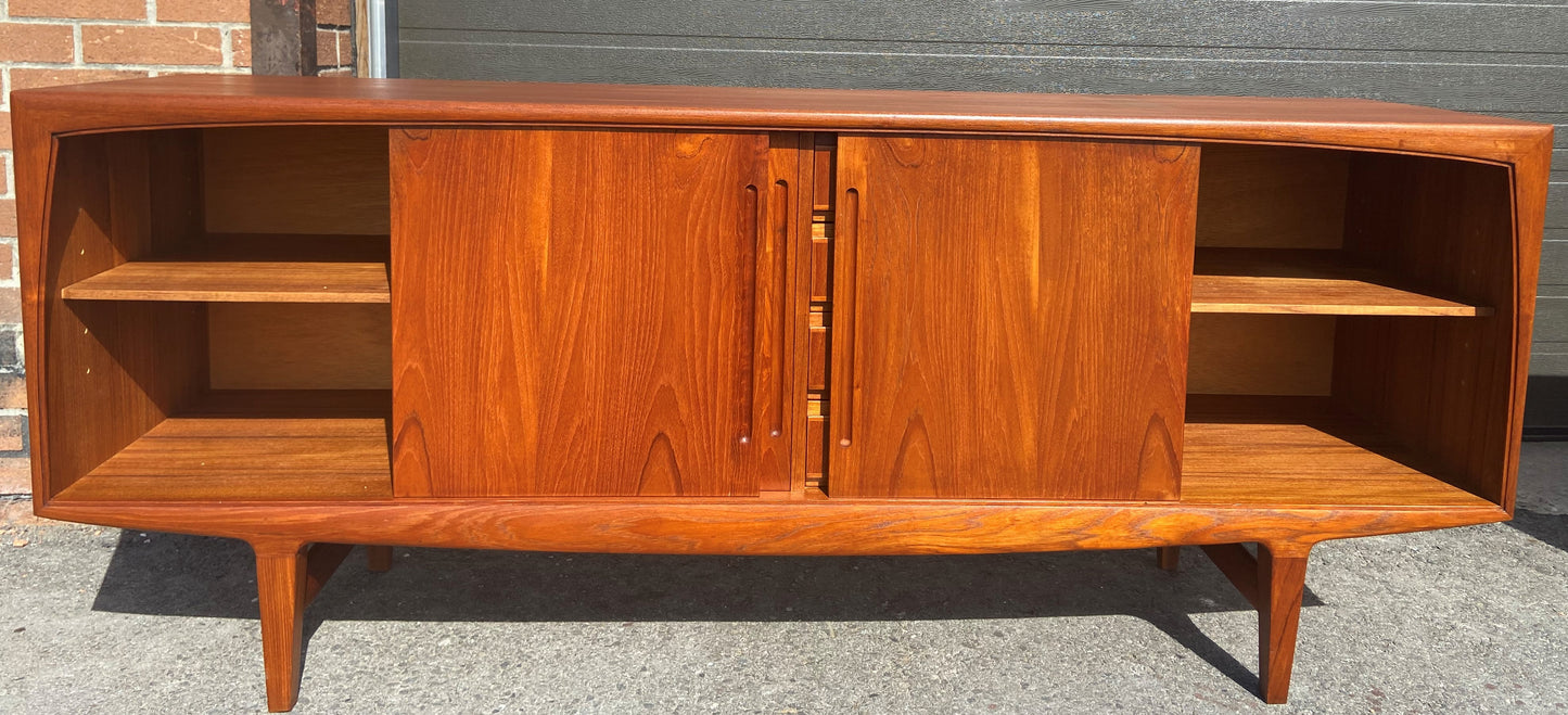 REFINISHED Danish Mid Century Modern Teak Sideboard Credenza 6 ft
