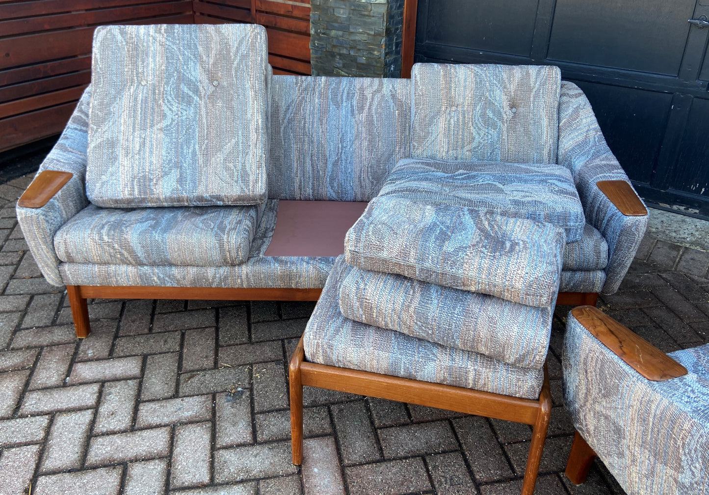 REFINISHED Danish styled MCM Teak Sofa, Lounge Chair and Ottoman