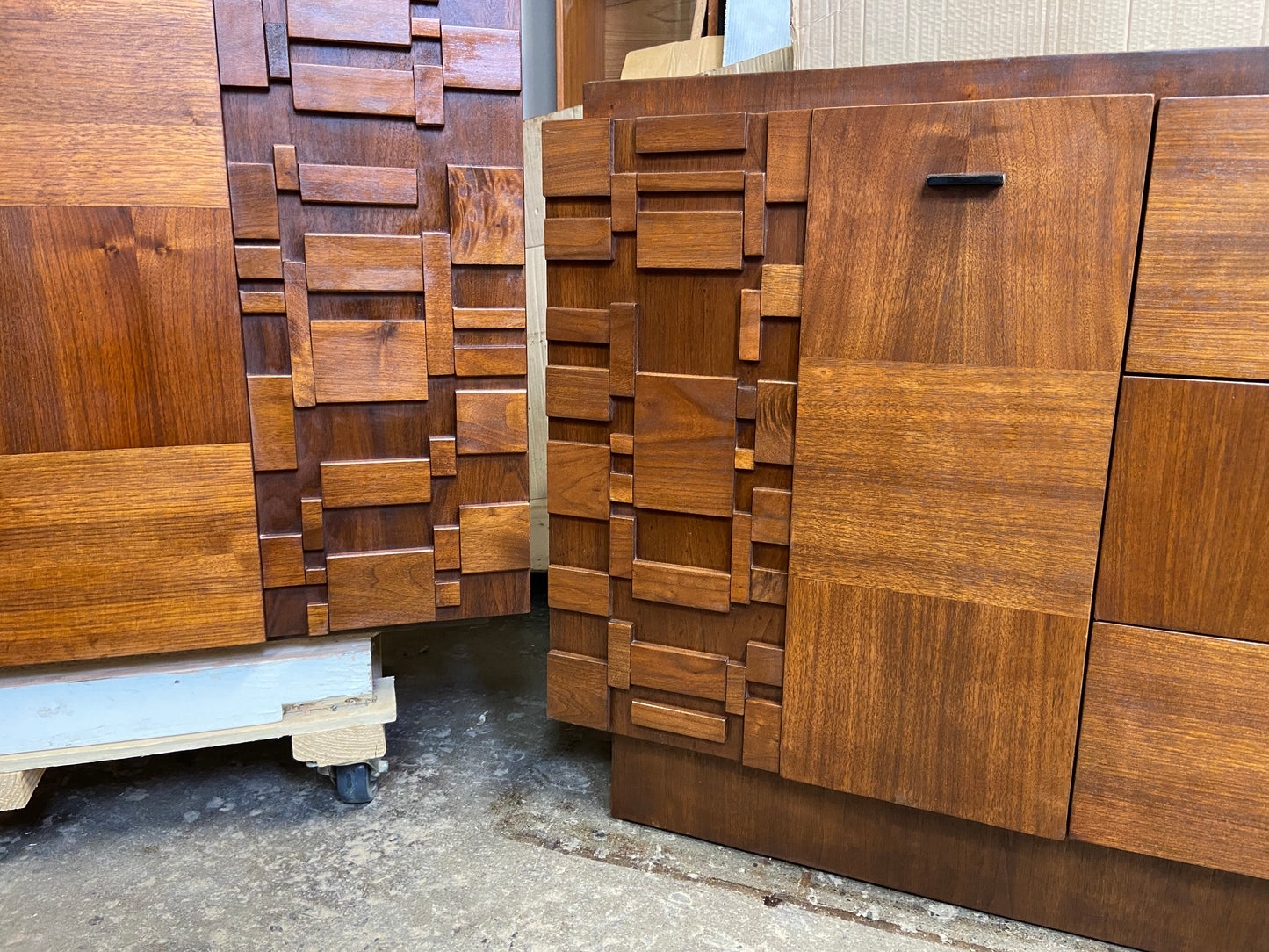 REFINISHED MCM Walnut Brutalist Bedroom SET in Paul Evans style, PERFECT