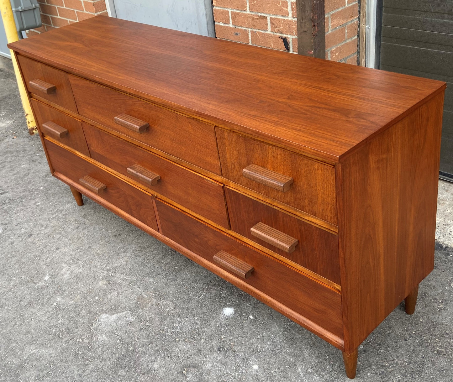 REFINISHED MCM Walnut Dresser with 8 Drawers 63.5"