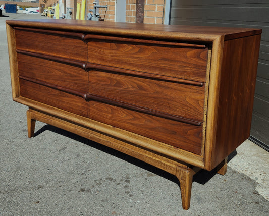REFINISHED Sculptural Mid Century Modern Walnut Dresser 6 Drawers