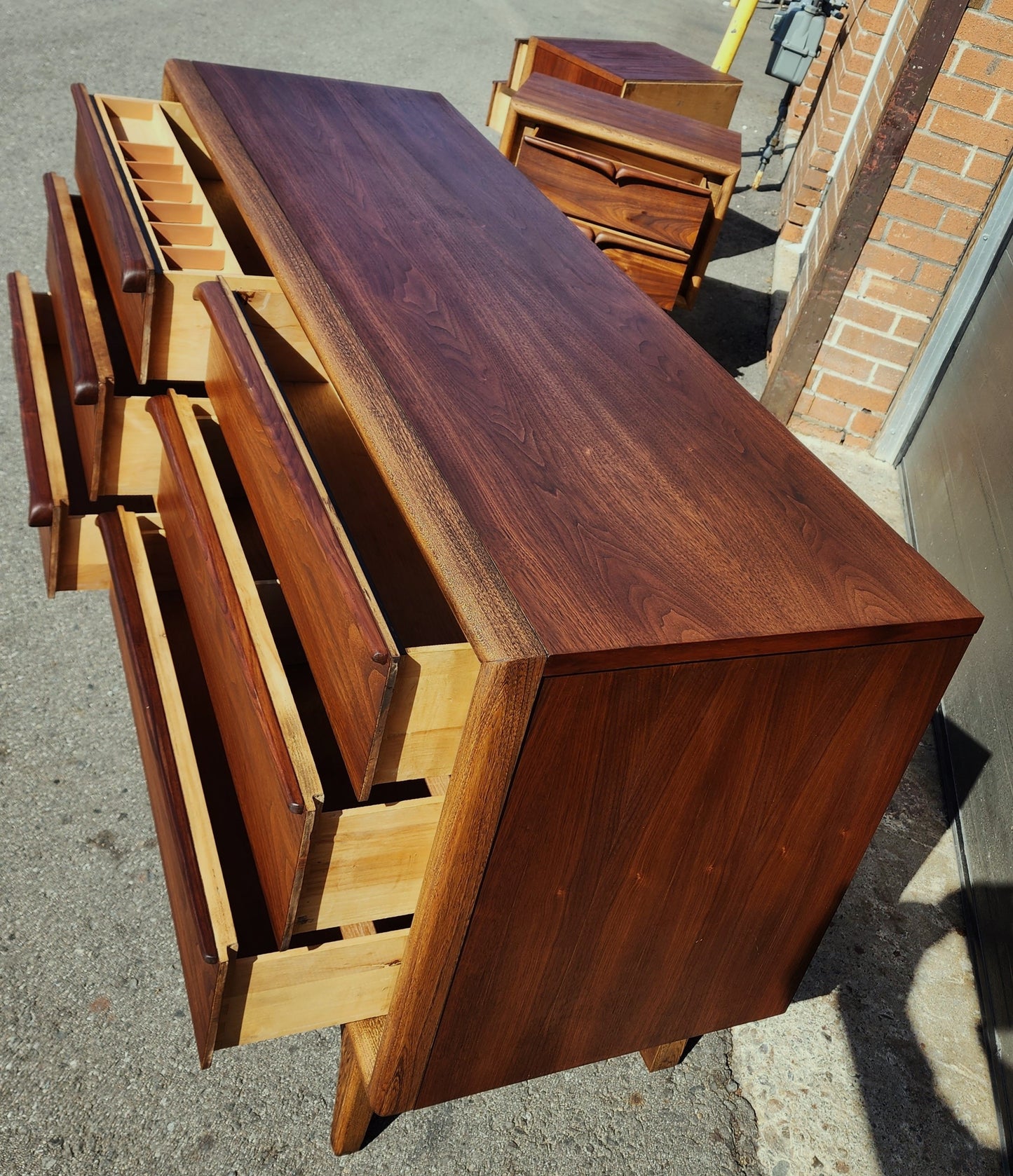 REFINISHED Sculptural Mid Century Modern Walnut Dresser 6 Drawers