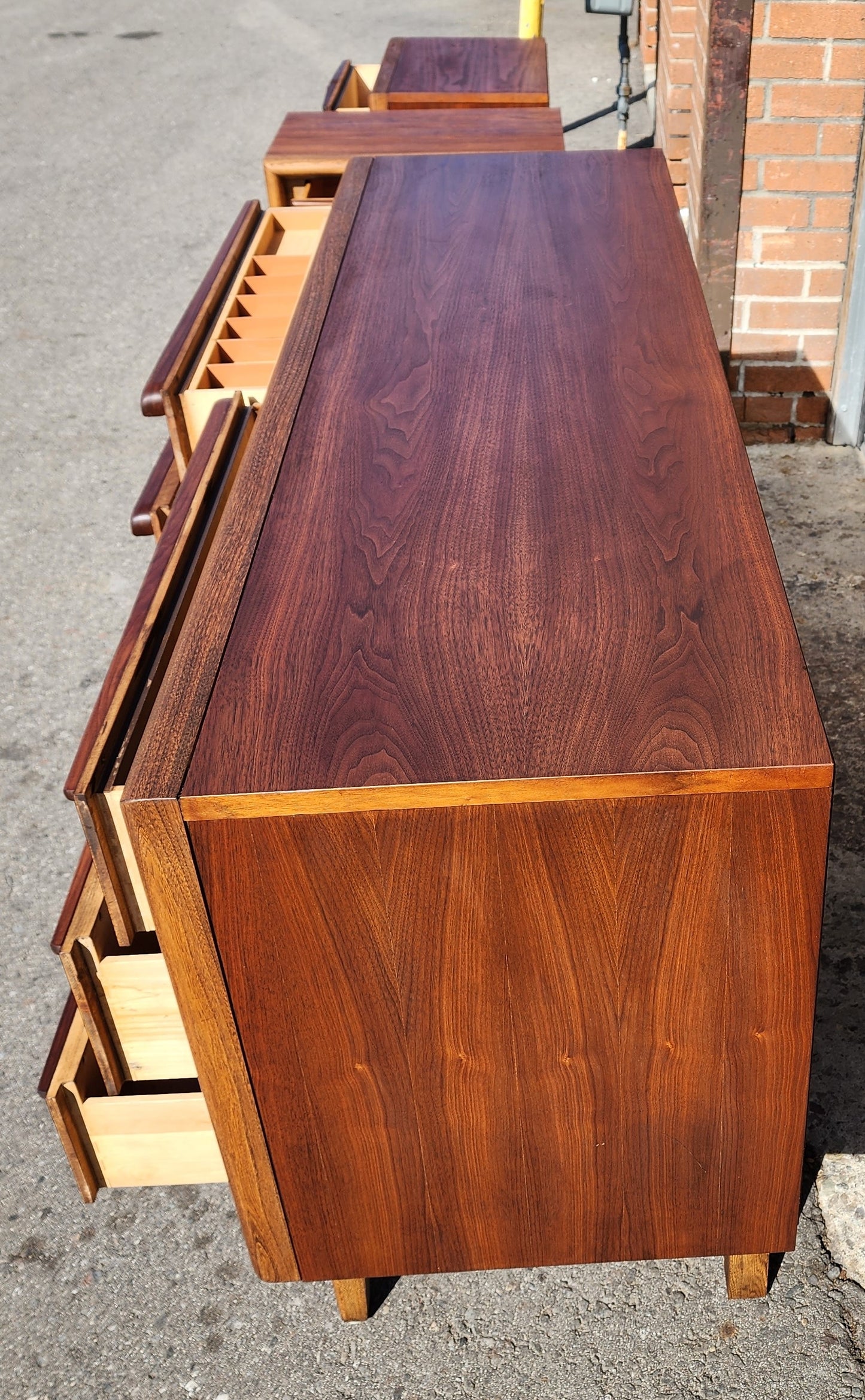 REFINISHED Sculptural Mid Century Modern Walnut Dresser 6 Drawers