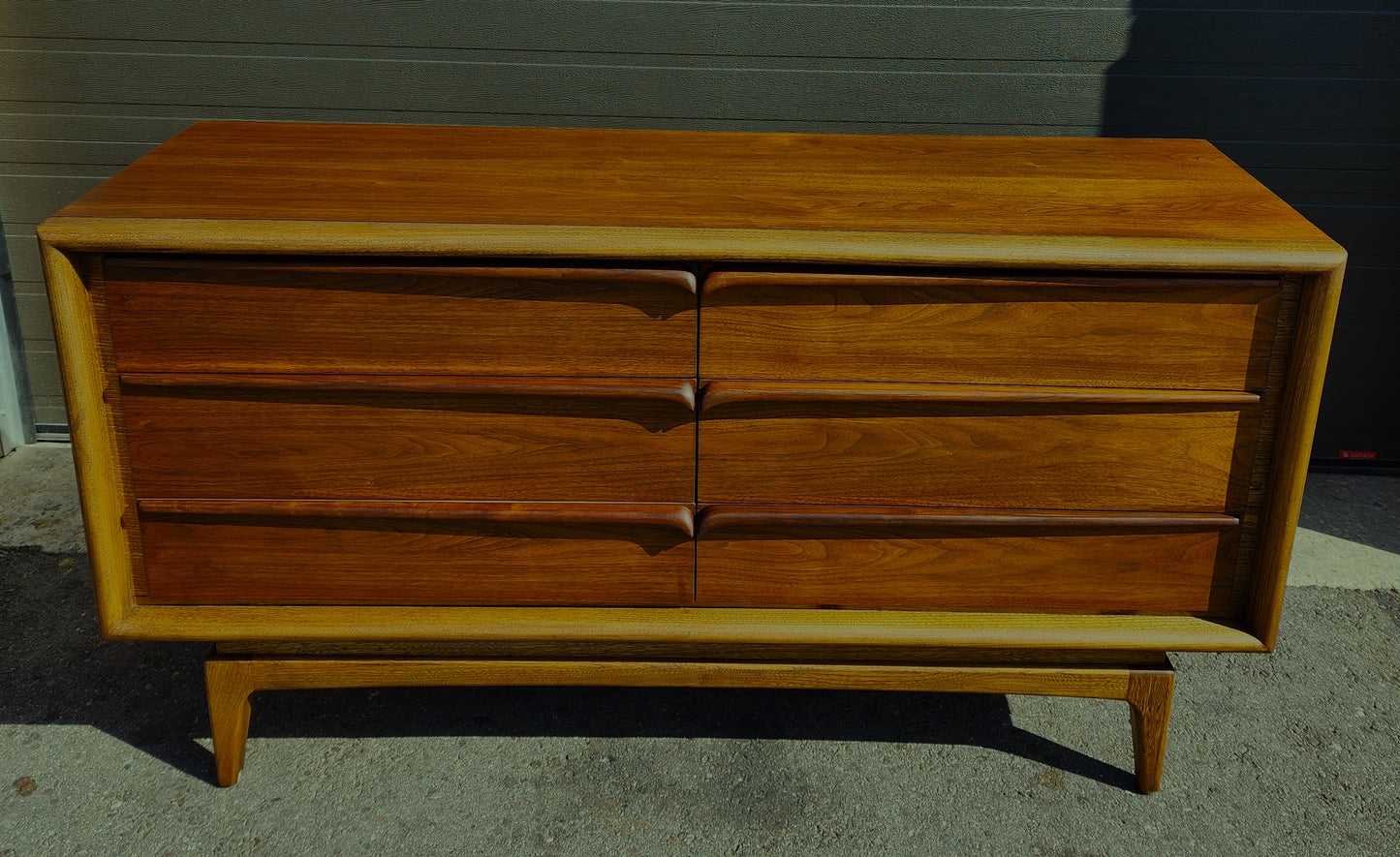 REFINISHED Sculptural Mid Century Modern Walnut Dresser 6 Drawers