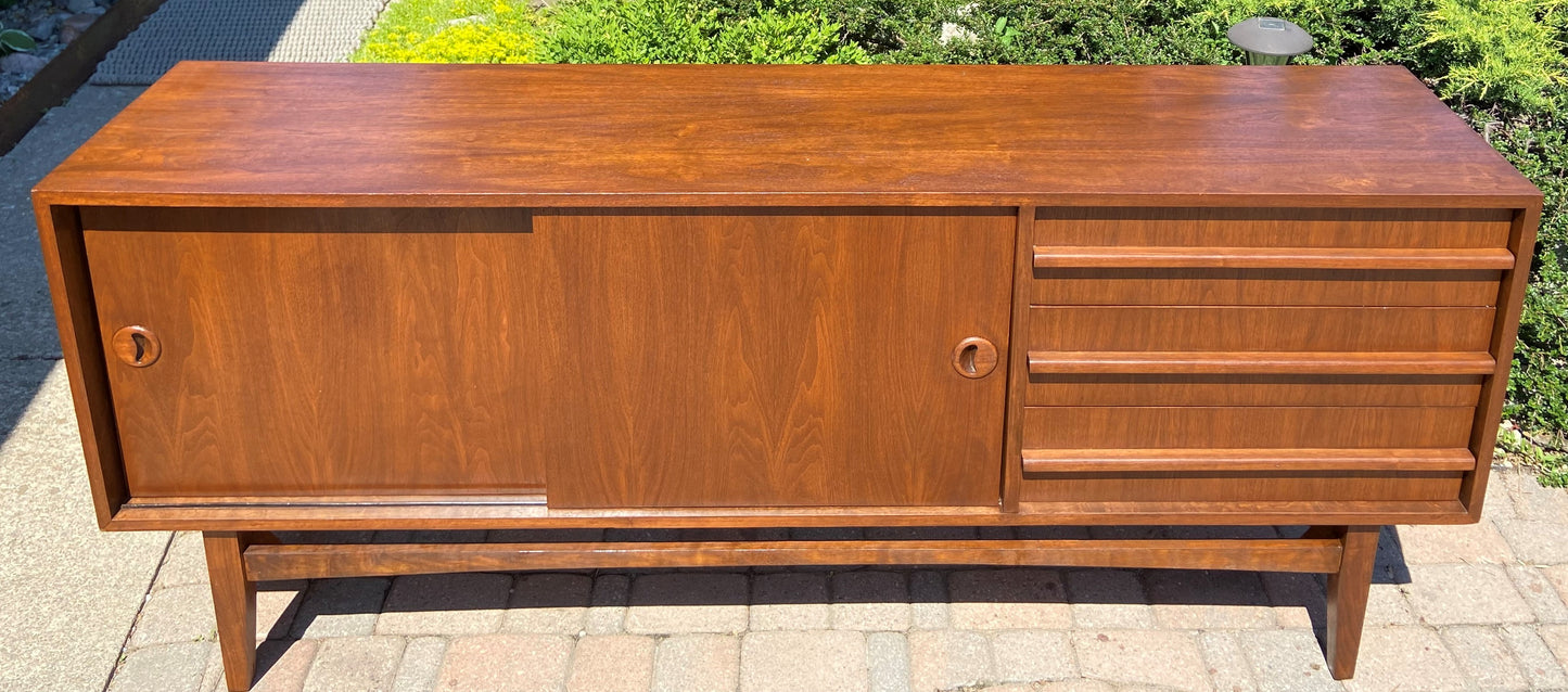 REFINISHED Mid Century Modern Walnut Sideboard, Narrow, Perfect