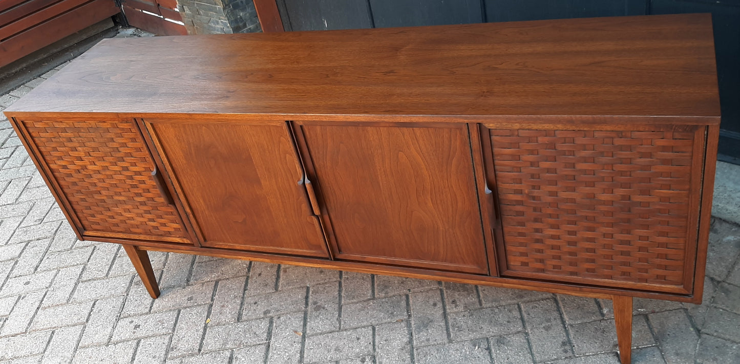REFINISHED MCM Walnut Credenza Sideboard with woven doors 6ft